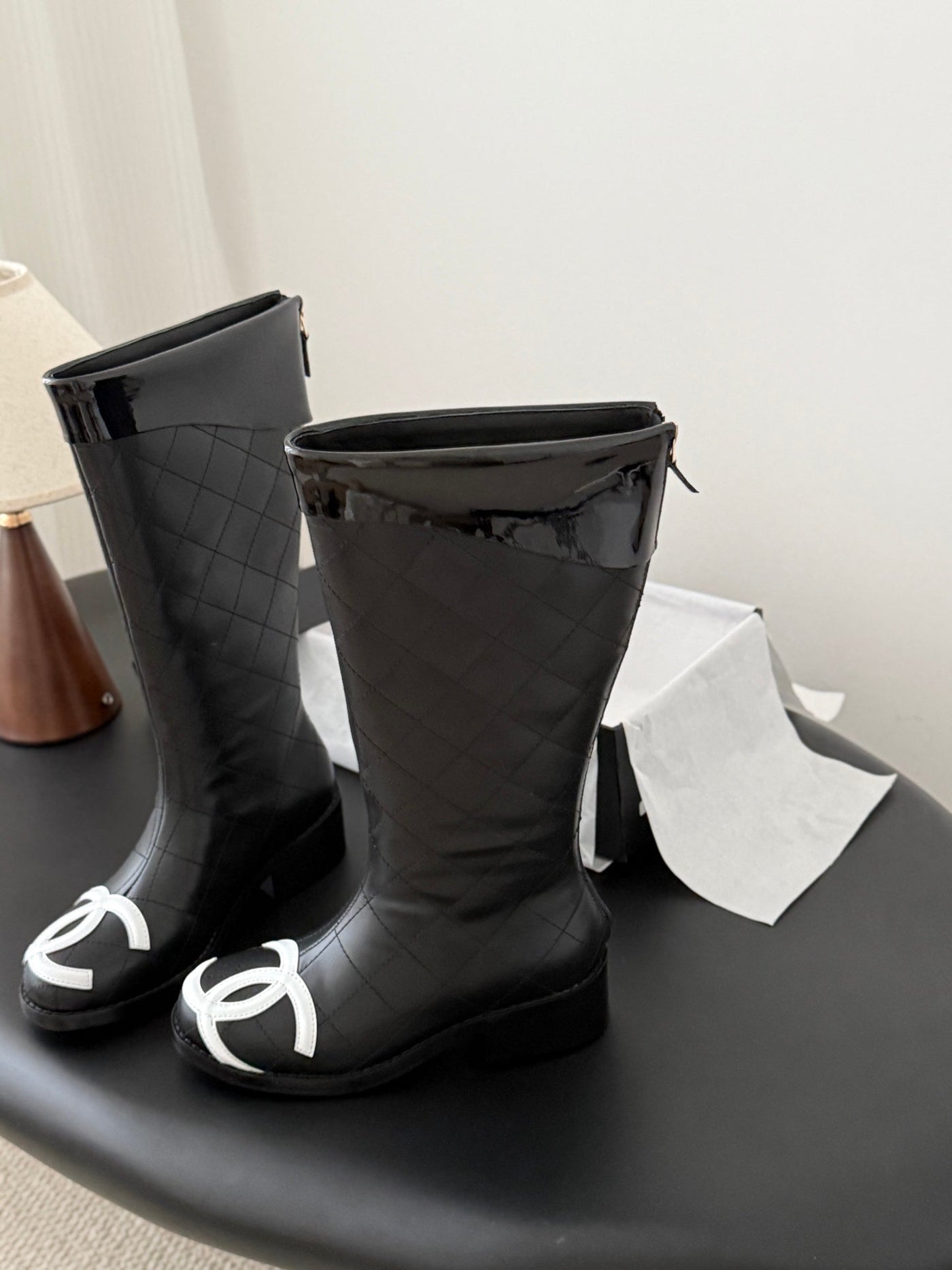 CC Cambon Mid-Calf Boots Black White Cowhide 550637 - Product Image 9