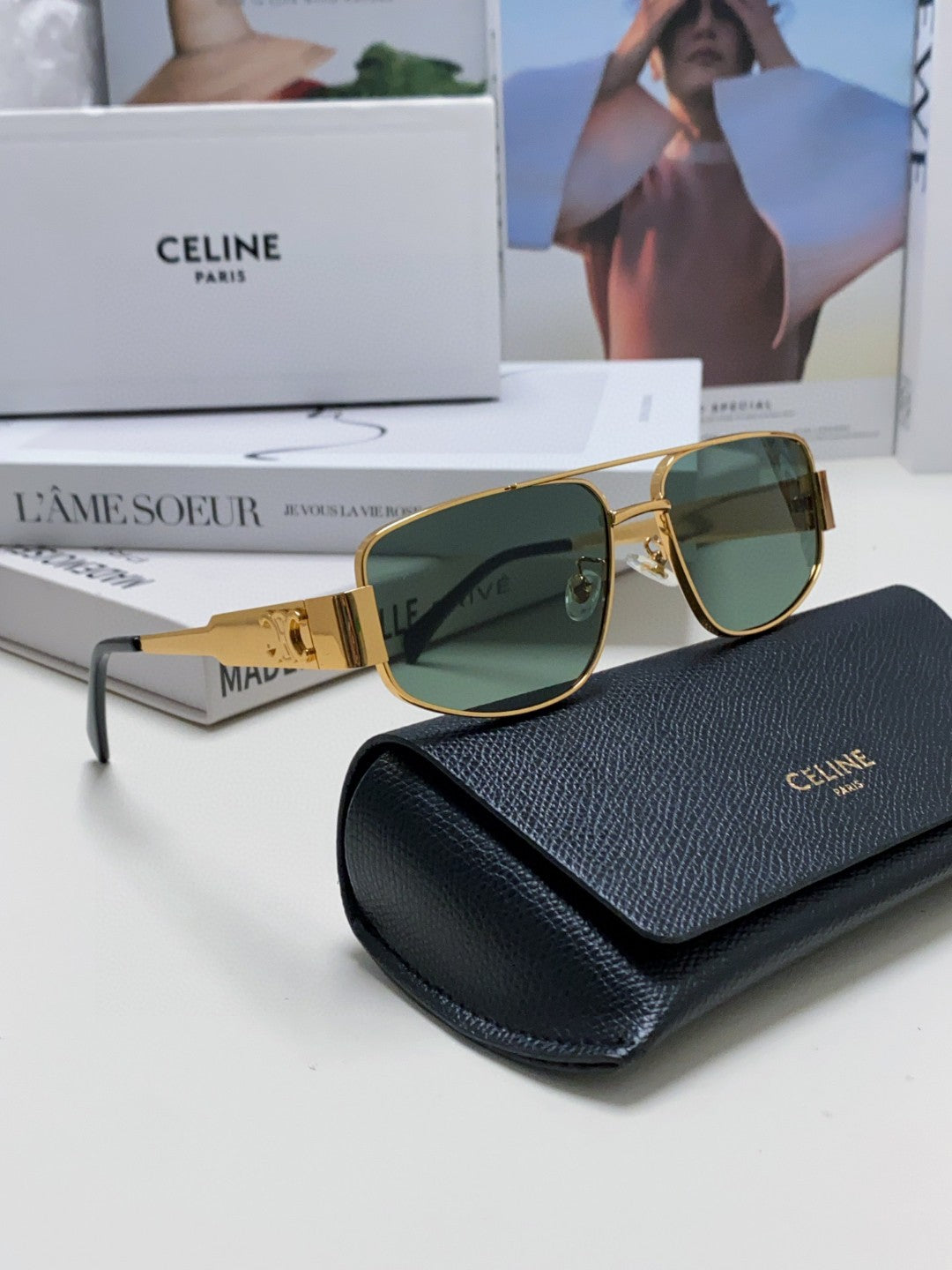 TRIOMPHE SUNGLASS 512997 IN GOLD METAL BLUE LENSES - Product Image 8
