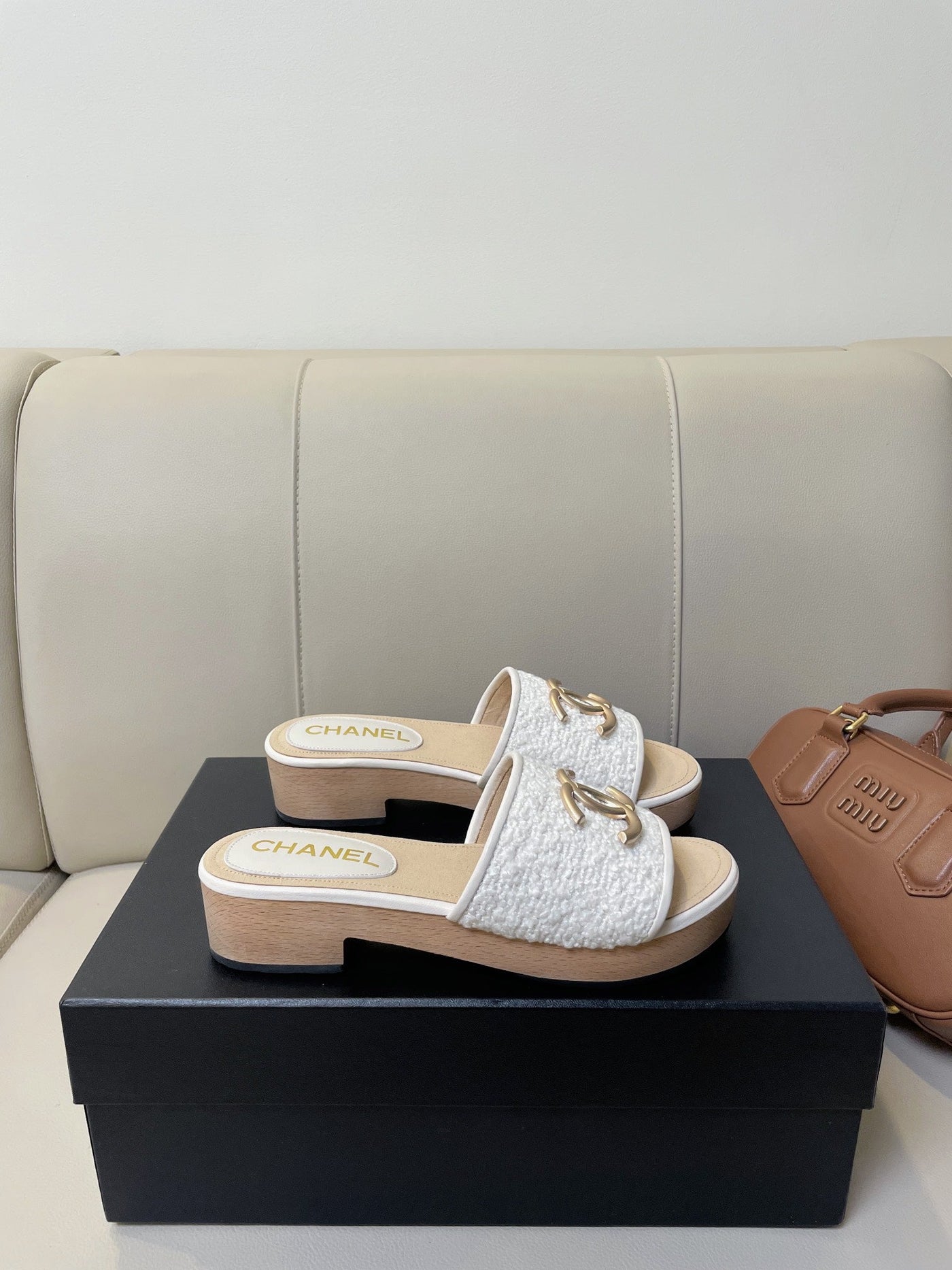 cc mule sandal 45 white tweed beige calfskin - Product Image 6