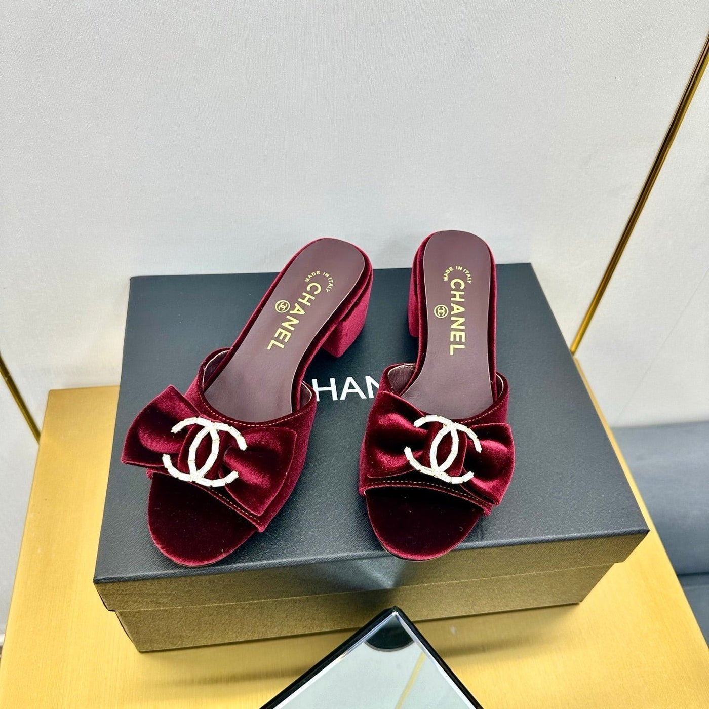 CC 25 Mid Heel Mules Burgundy Red Velvet 238479 - Product Image 5