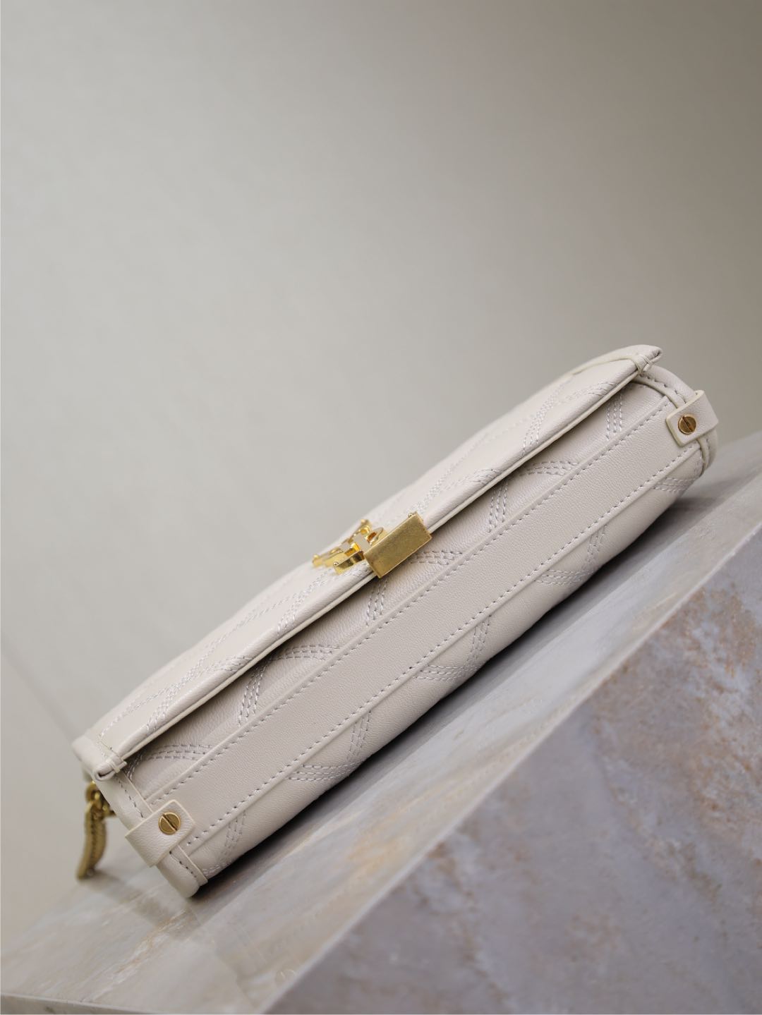 BECKY 22 IN WHITE QUILTED LAMBSKIN GOLD HARDWARE - Product Image 2