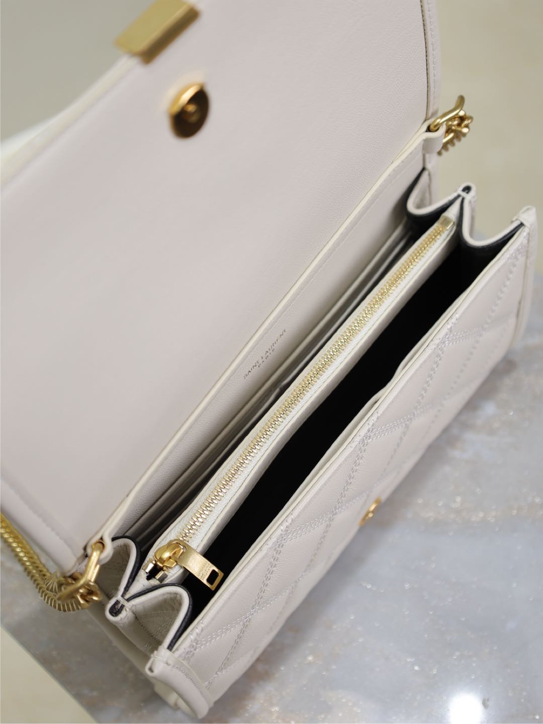 BECKY 22 IN WHITE QUILTED LAMBSKIN GOLD HARDWARE - Product Image 6