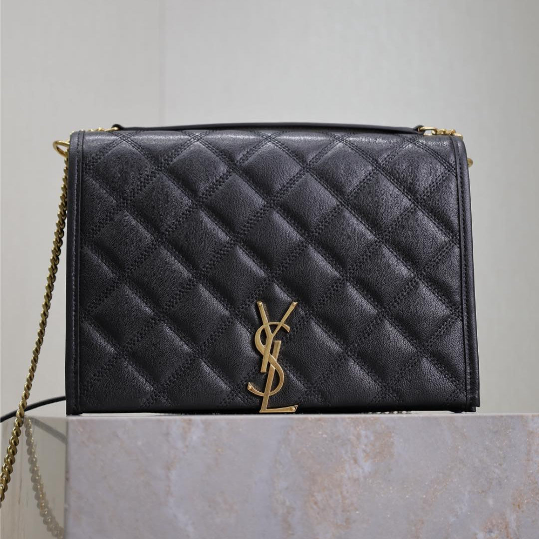 BECKY 26 IN BLACK QUILTED LAMBSKIN GOLD HARDWARE | Studio Nafay