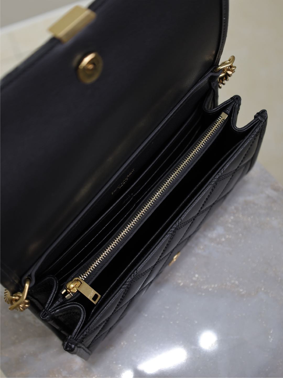 BECKY 22 IN BLACK QUILTED LAMBSKIN GOLD HARDWARE - Product Image 2