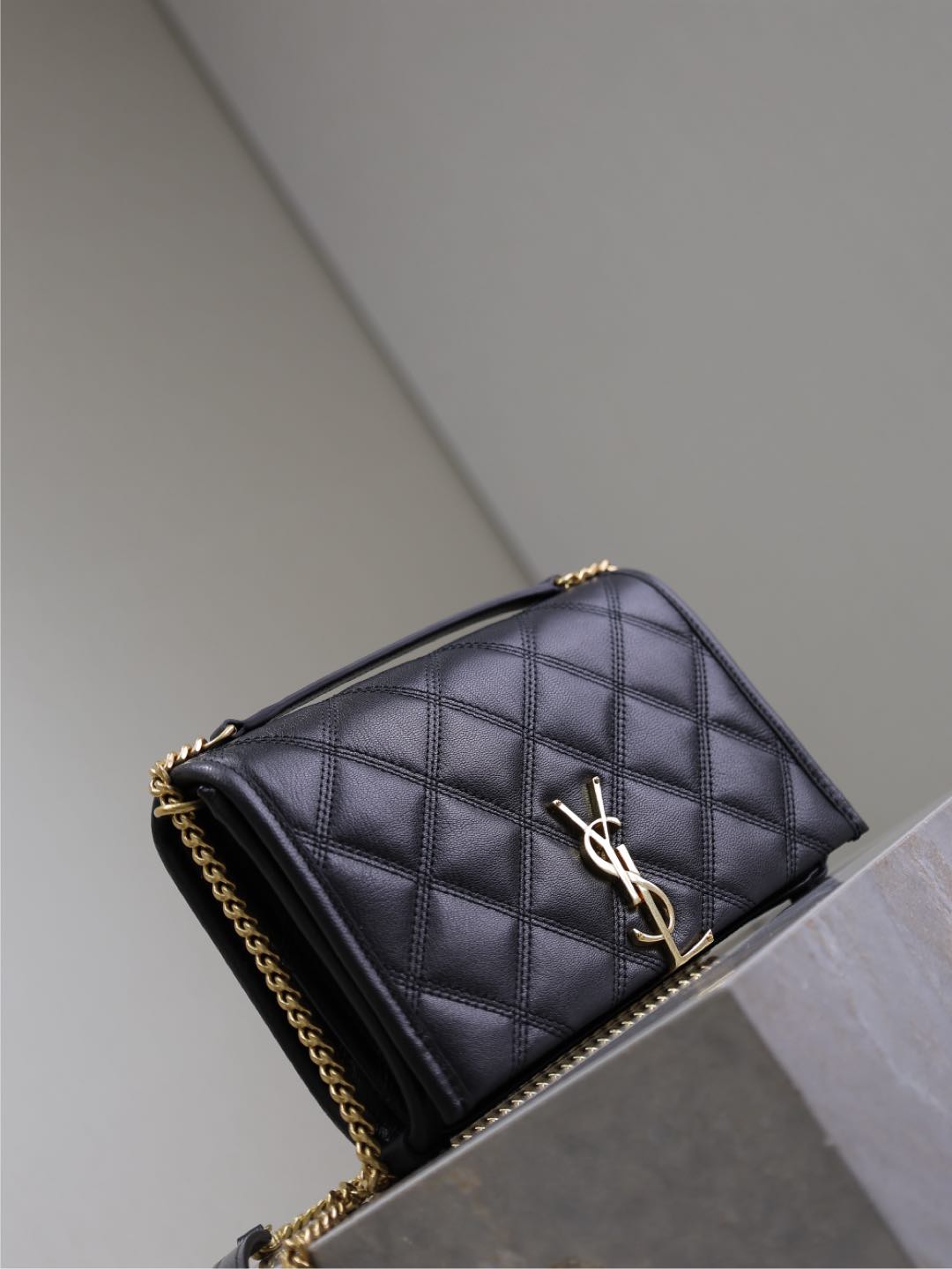 BECKY 22 IN BLACK QUILTED LAMBSKIN GOLD HARDWARE - Product Image 4