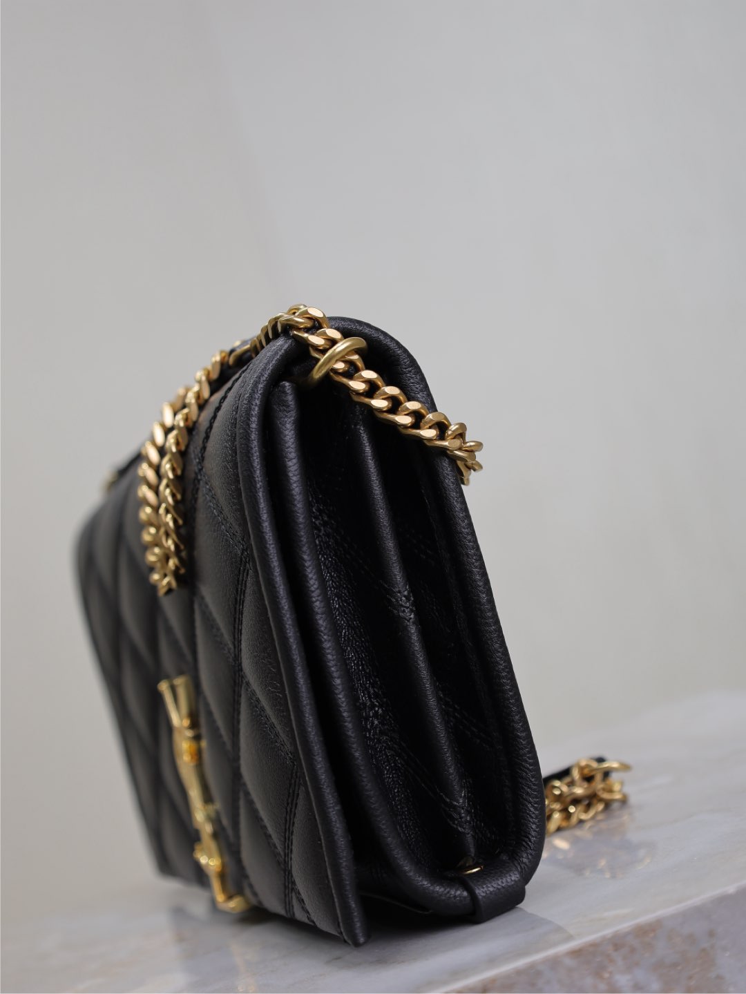 BECKY 22 IN BLACK QUILTED LAMBSKIN GOLD HARDWARE - Product Image 9