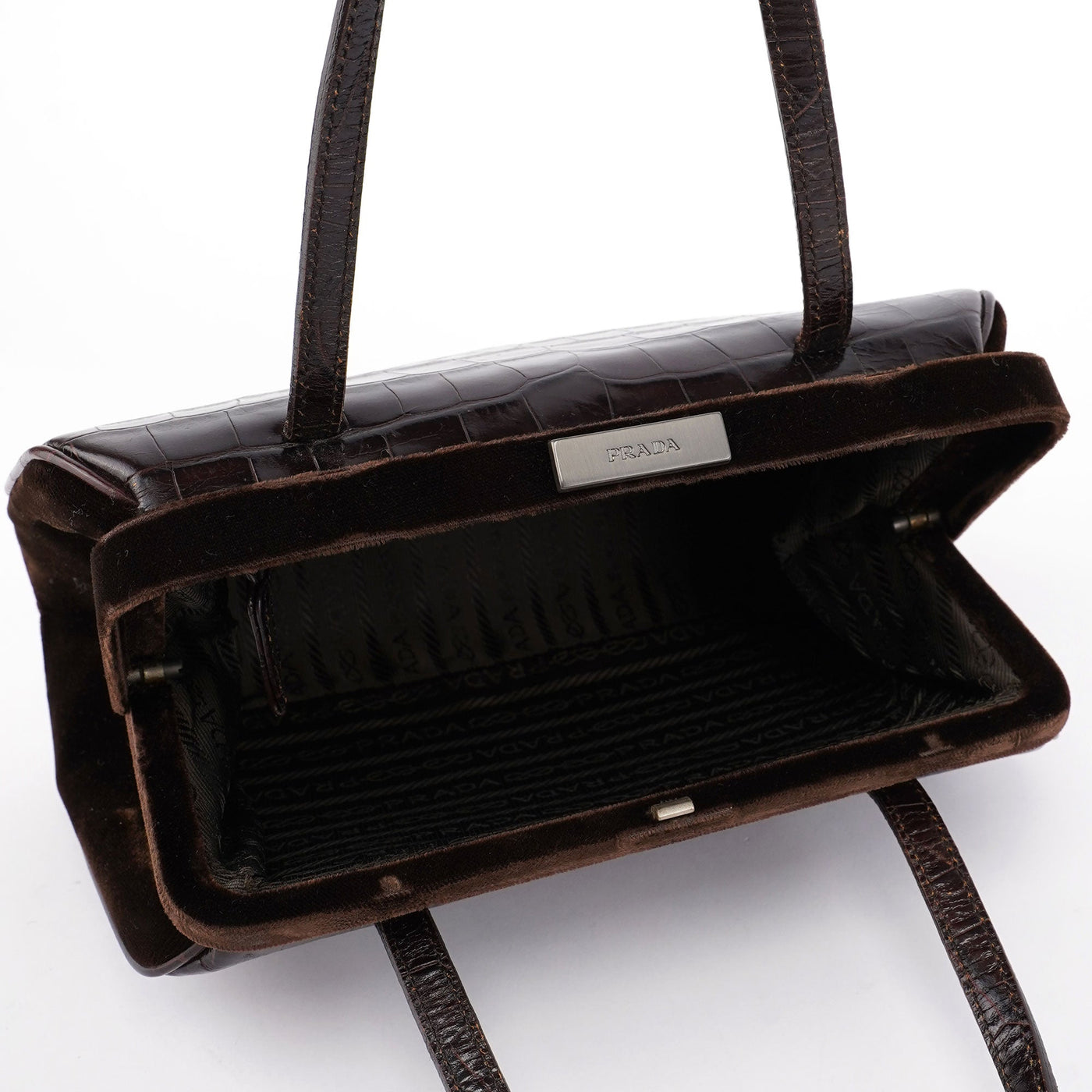 Brown Croc Embossed Clutch Top Handle Bag - Product Image 12