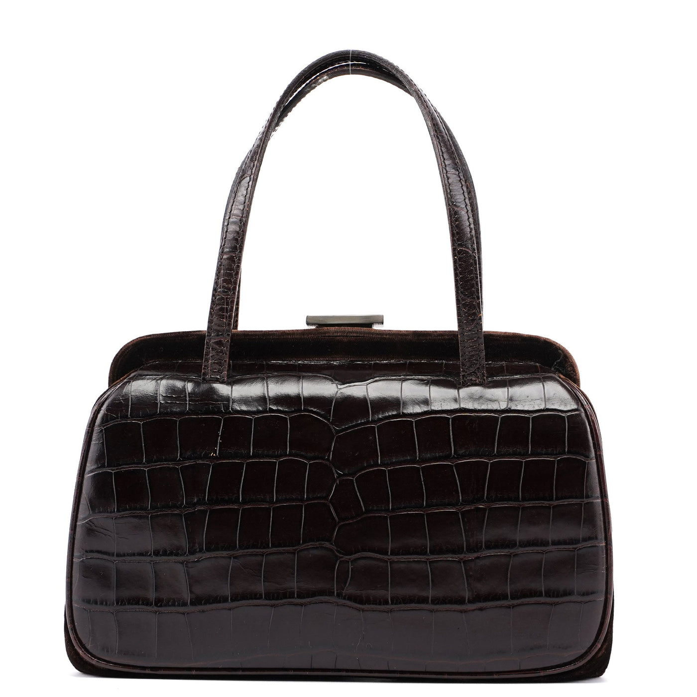 Brown Croc Embossed Clutch Top Handle Bag - Product Image 3
