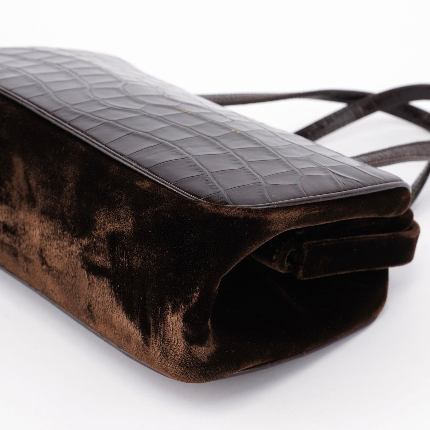 Brown Croc Embossed Clutch Top Handle Bag - Product Image 9