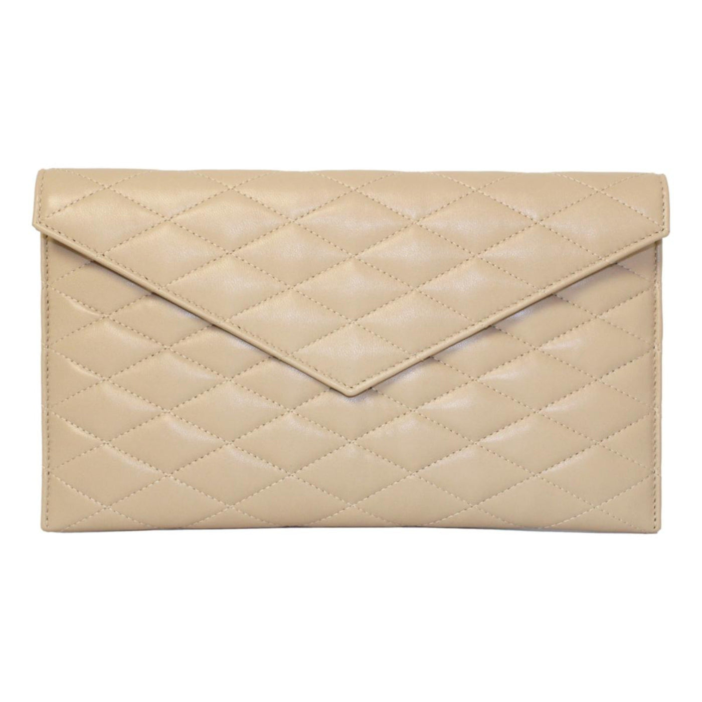 Saint Laurent Sade Logo Beige Leather Quilted Pouch Clutch Bag - Product Image 7