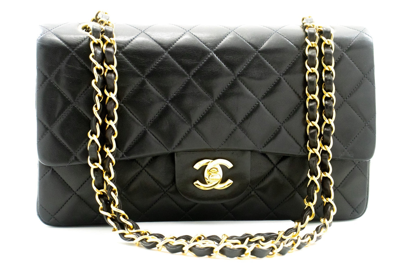 CHANEL Classic Double Flap 10" Chain Shoulder Bag Black Lambskin | Studio Nafay