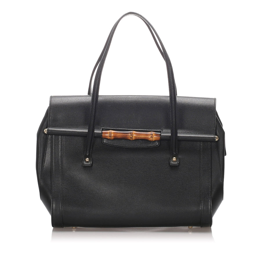 Gucci Black Calf Leather Bamboo Bullet Tote Bag Italy | Studio Nafay