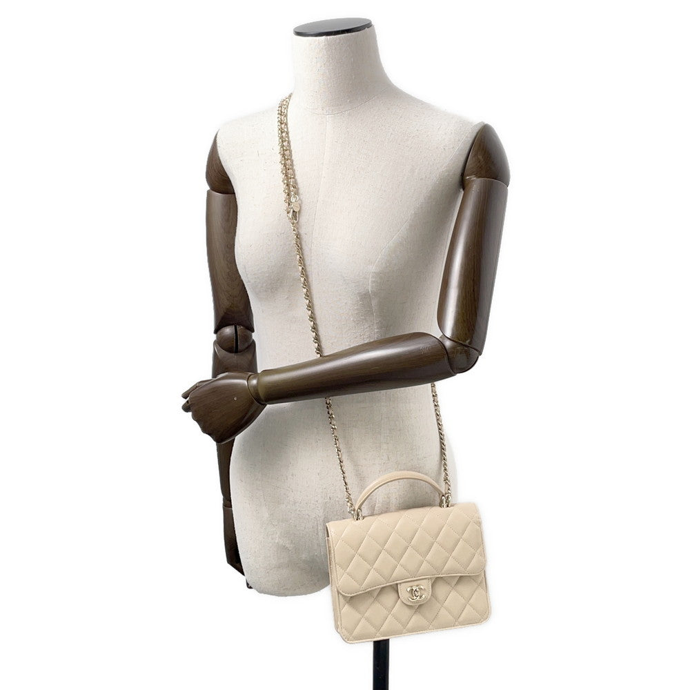 CHANEL Matelasse Top Handle Mini Chain Backpack Beige Lambskin - Product Image 4