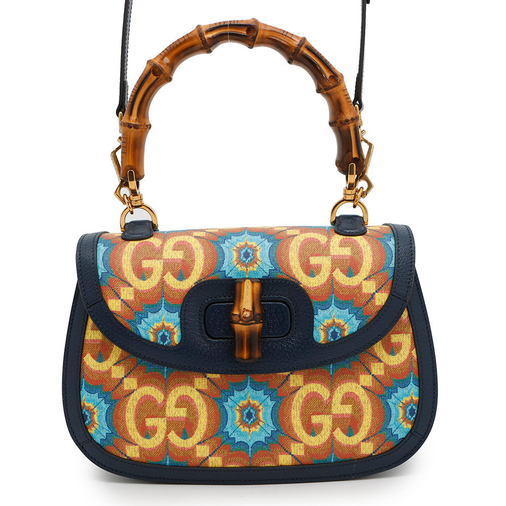 GUCCI Bamboo GUCCI100 2-Way Handbag 100th Anniversary Model Blue/Orange678489 Bamboo Leather Size Medium | Studio Nafay