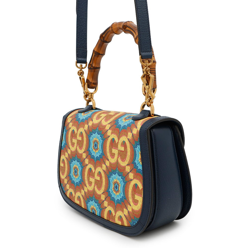 GUCCI Bamboo GUCCI100 2-Way Handbag 100th Anniversary Model Blue/Orange678489 Bamboo Leather Size Medium - Product Image 2
