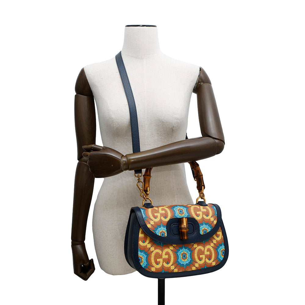 GUCCI Bamboo GUCCI100 2-Way Handbag 100th Anniversary Model Blue/Orange678489 Bamboo Leather Size Medium - Product Image 4