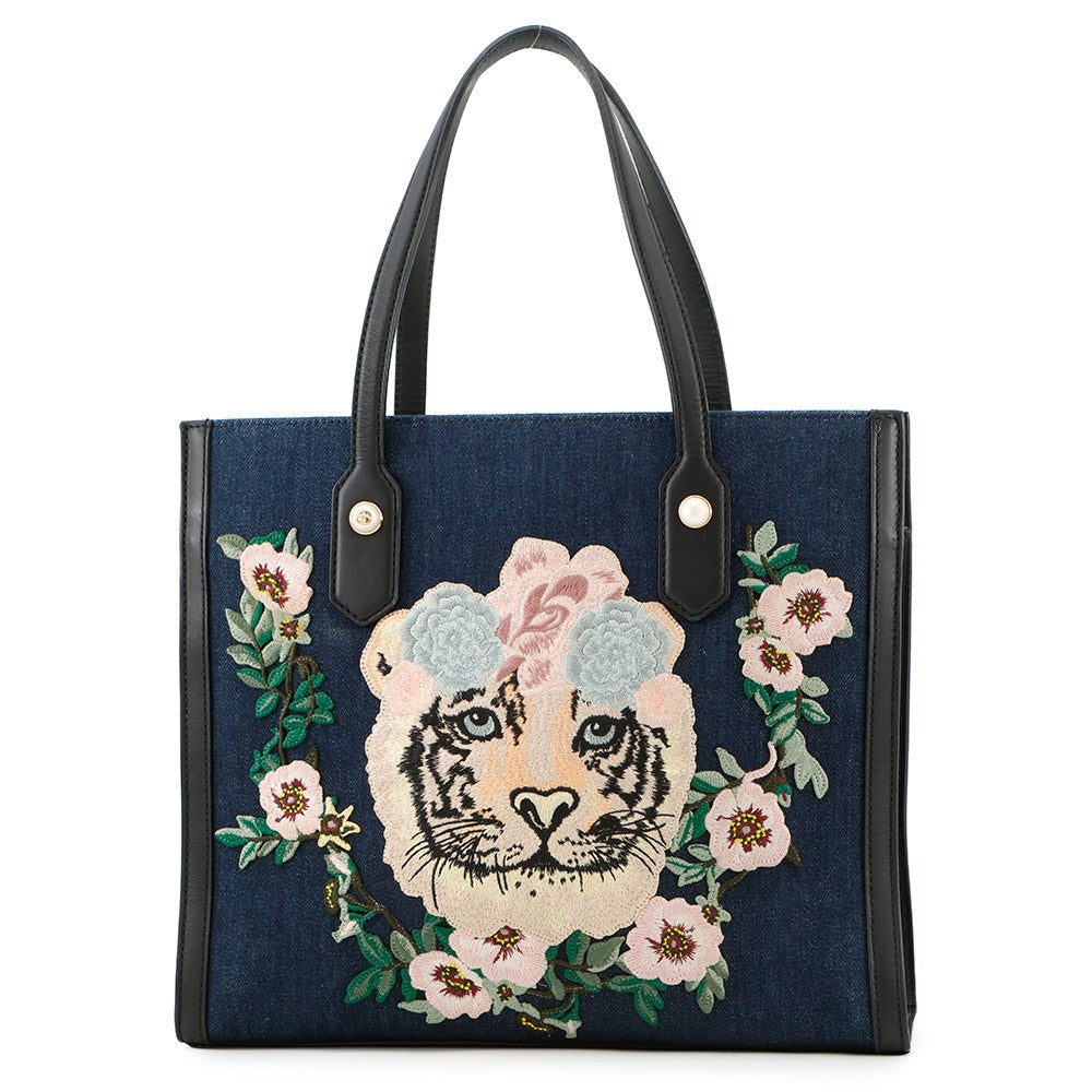 GUCCI Tiger Embroidery Tote Bag Japan Limited Edition Navy/Black456545 Canvas Leather | Studio Nafay