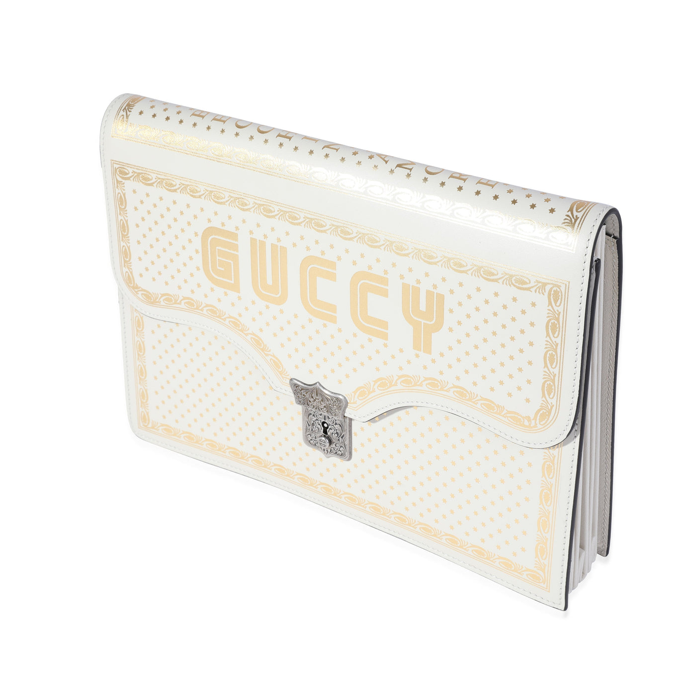 Gucci x Sega Mystic White Star Printed Calfskin GUCCY Portfolio Clutch | Studio Nafay