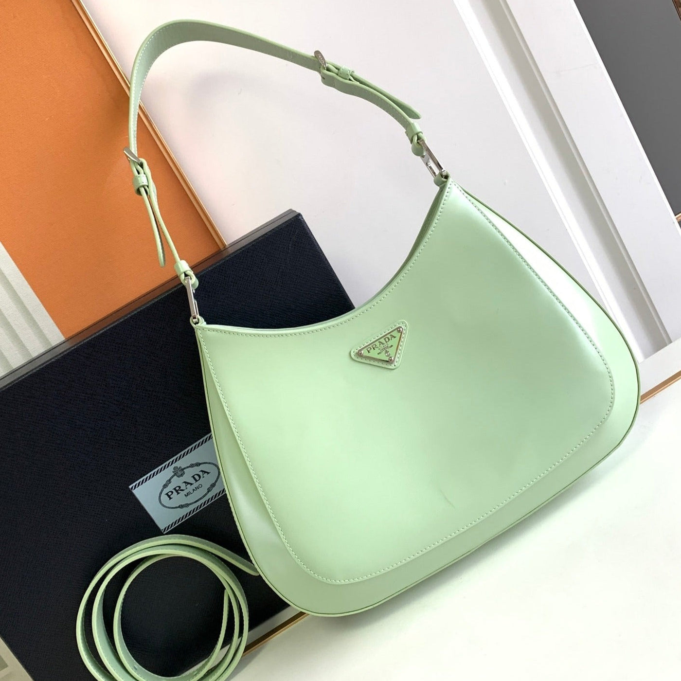 CLEO 30 LIGHT GREEN BRUSHED LEATHER SHOULDER BAG | Studio Nafay