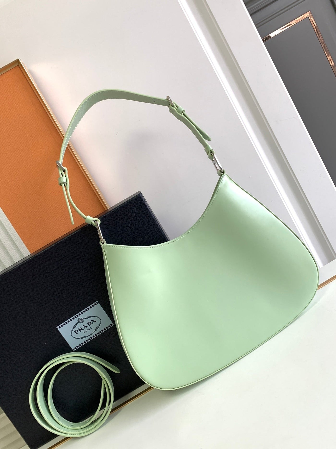 CLEO 30 LIGHT GREEN BRUSHED LEATHER SHOULDER BAG - Product Image 3