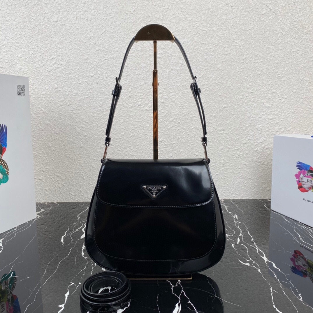 CLEO 24 BLACK BRUSHED LEATHER SHOULDER BAG | Studio Nafay