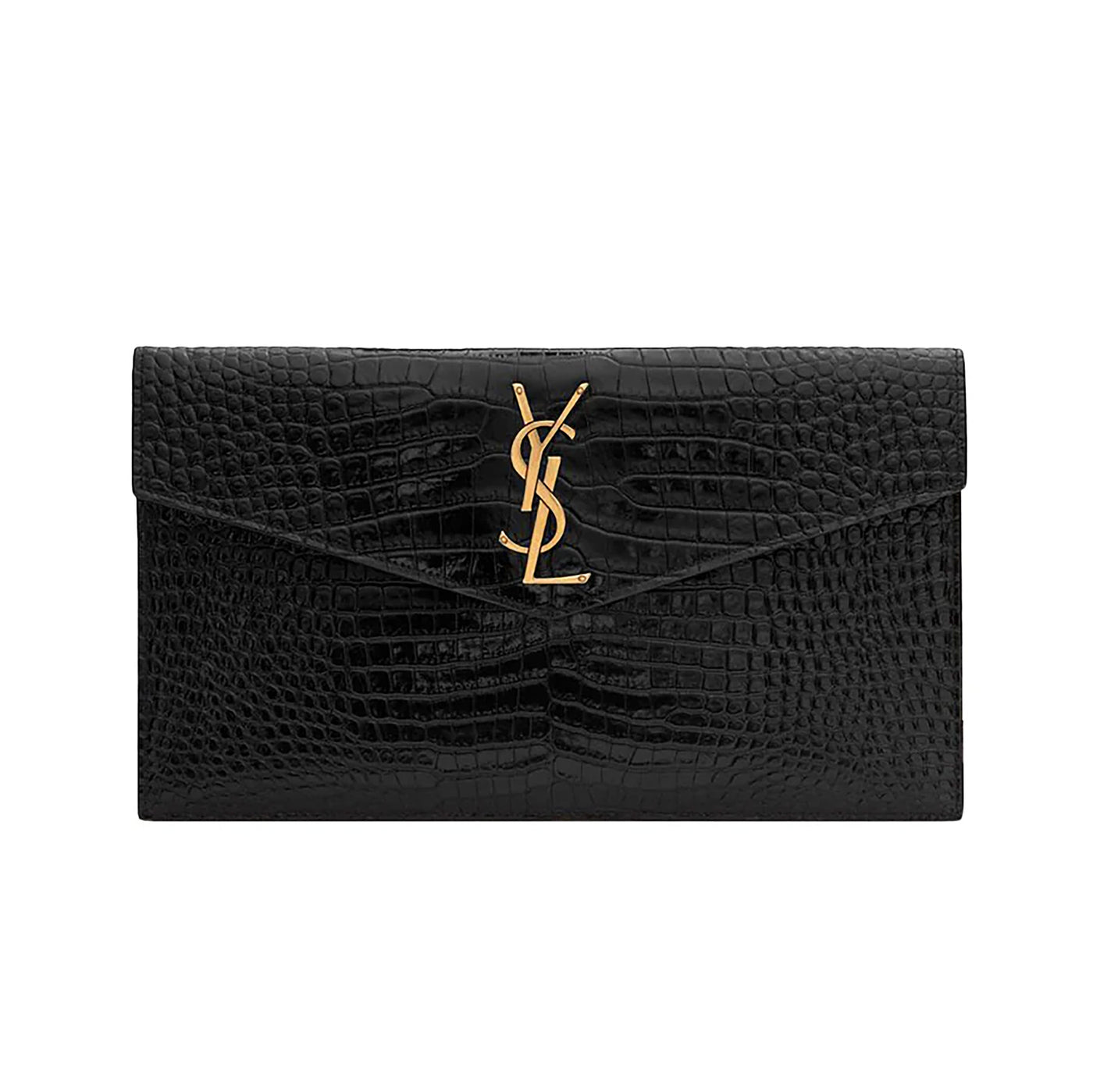 Black Croc Embossed Calfskin Uptown Clutch