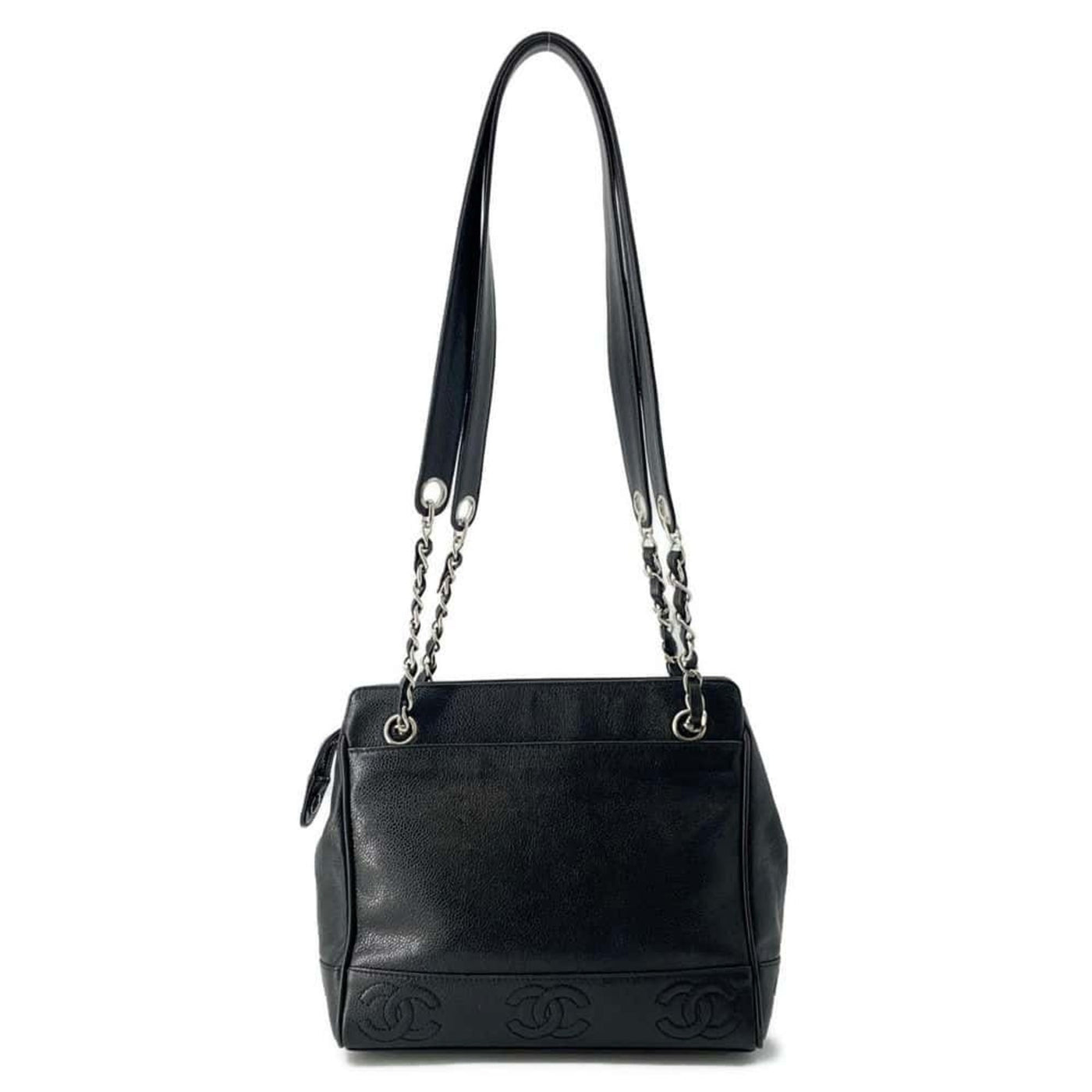 Chanel Chain Tote Bag Triple Coco Caviar Skin CHANEL Shoulder Black | Studio Nafay