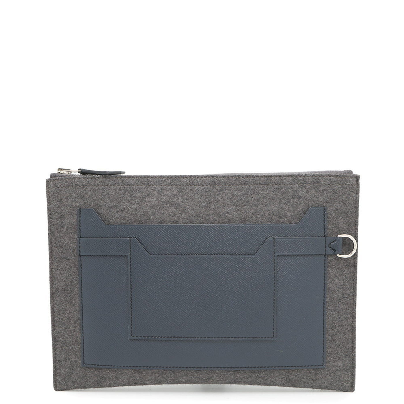 Hermes Gray Navy Felt Epsom Leather Clutch Bag ( ) | Studio Nafay