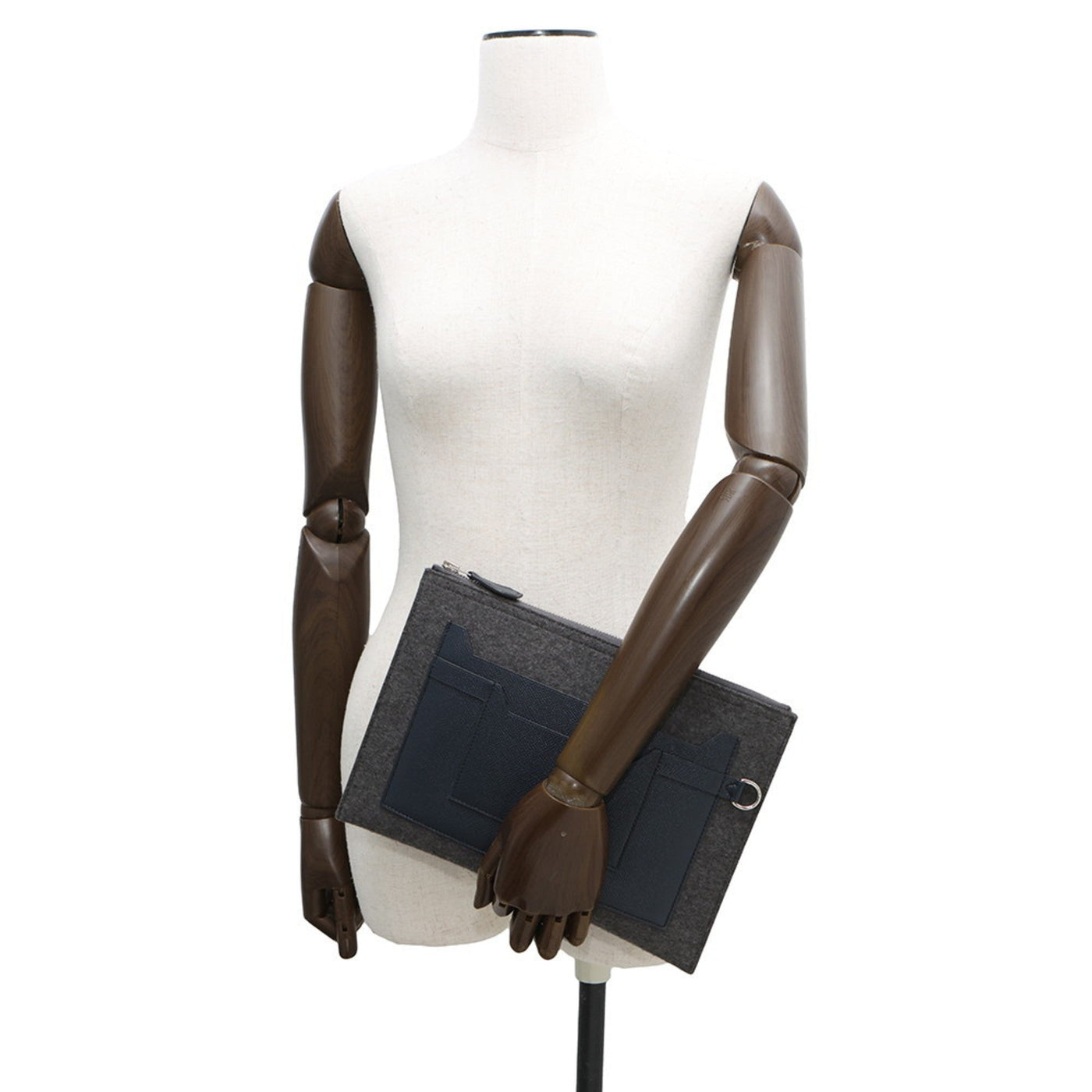 Hermes Gray Navy Felt Epsom Leather Clutch Bag ( ) - Product Image 4