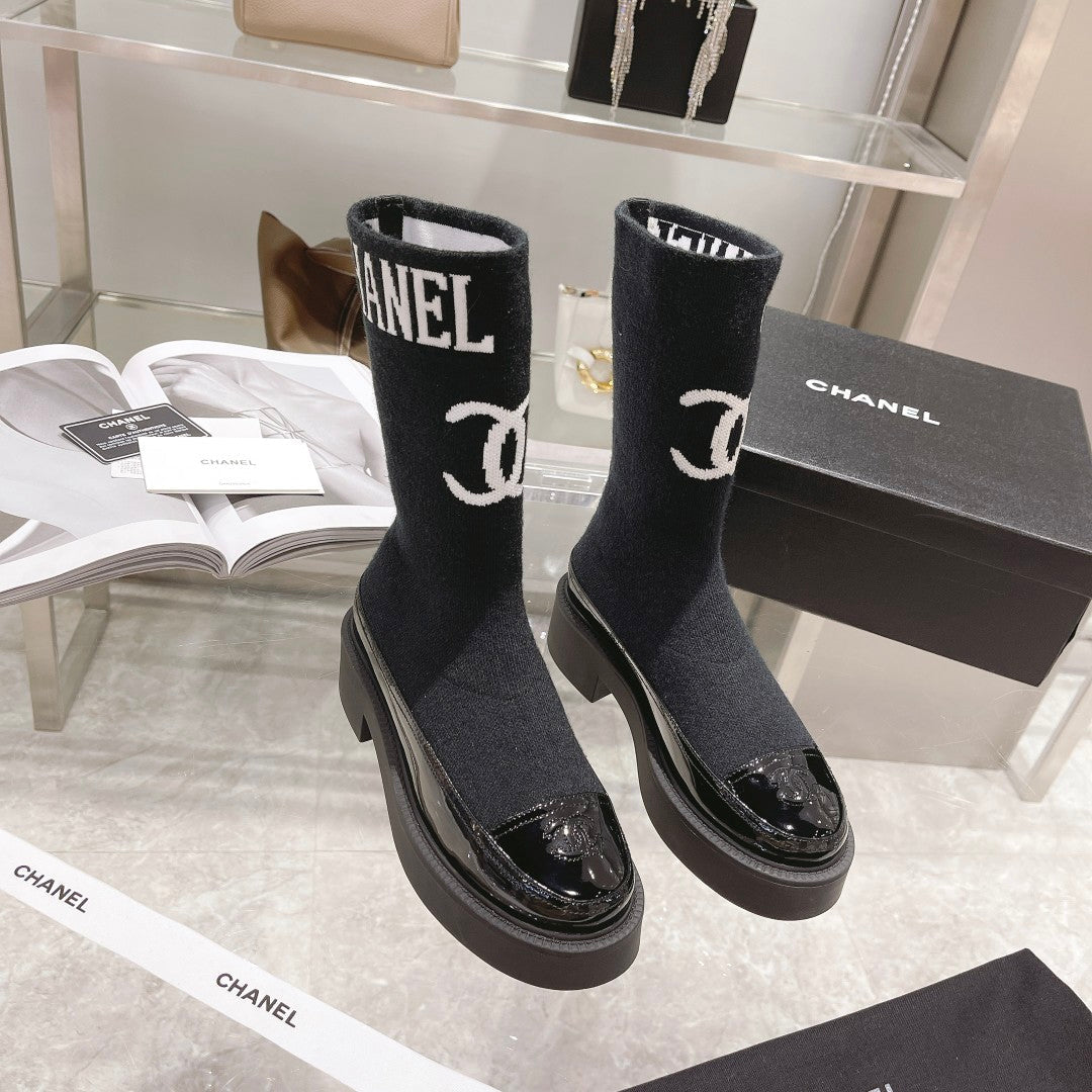 CC Short Boots 45mm Black Stretch Wool And Cowhide - Product Image 2