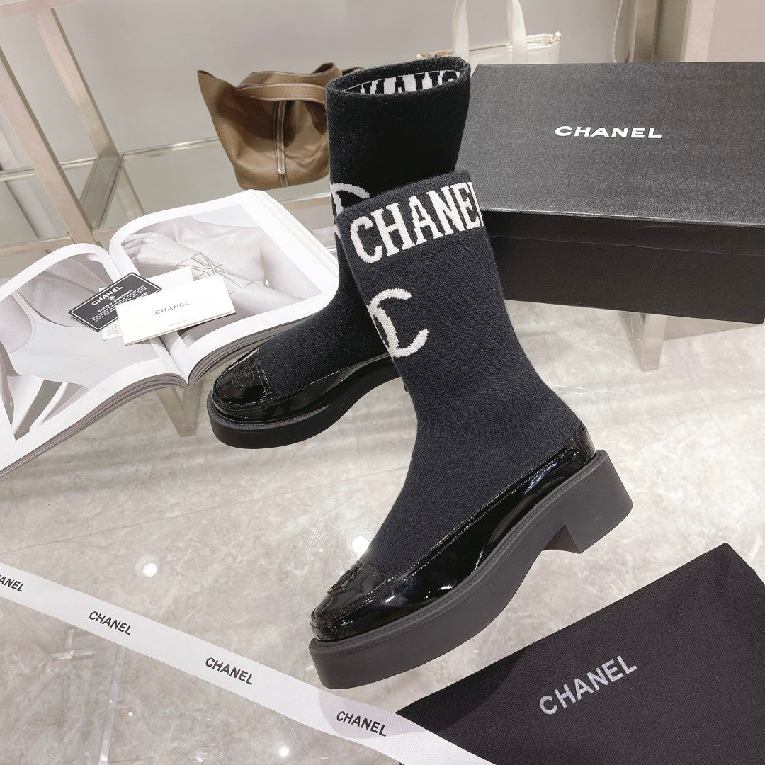 CC Short Boots 45mm Black Stretch Wool And Cowhide - Product Image 3