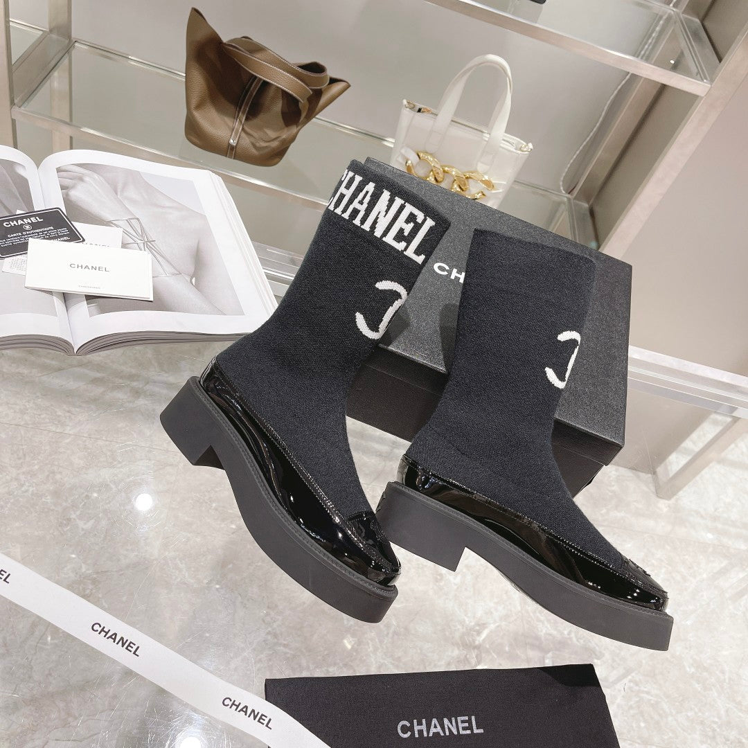 CC Short Boots 45mm Black Stretch Wool And Cowhide - Product Image 4