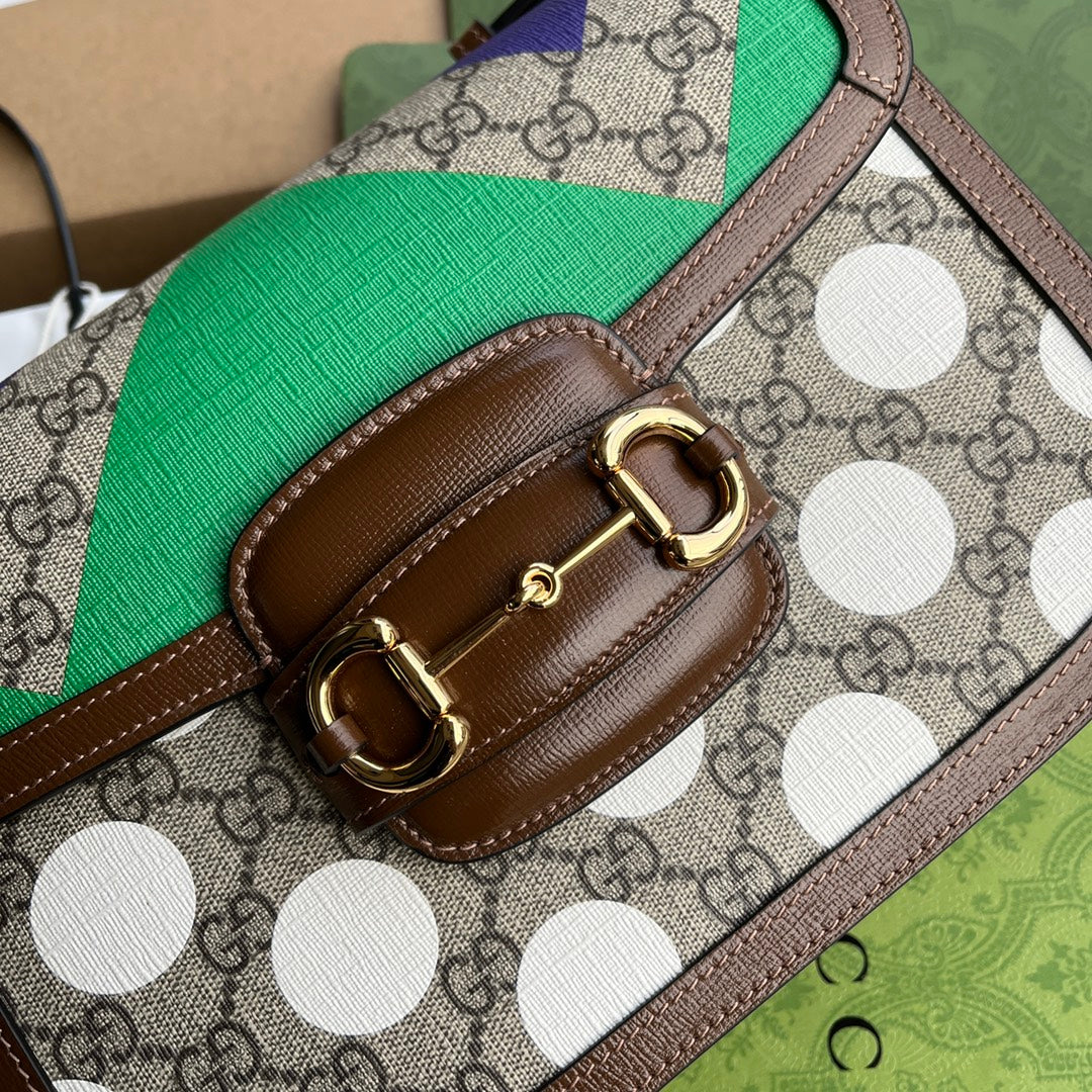 HORSEBIT SADDLE BAG 25 IN COLORFUL CANVAS AND BROWN LEATHER TRIM GOLD HARDWARE | Studio Nafay