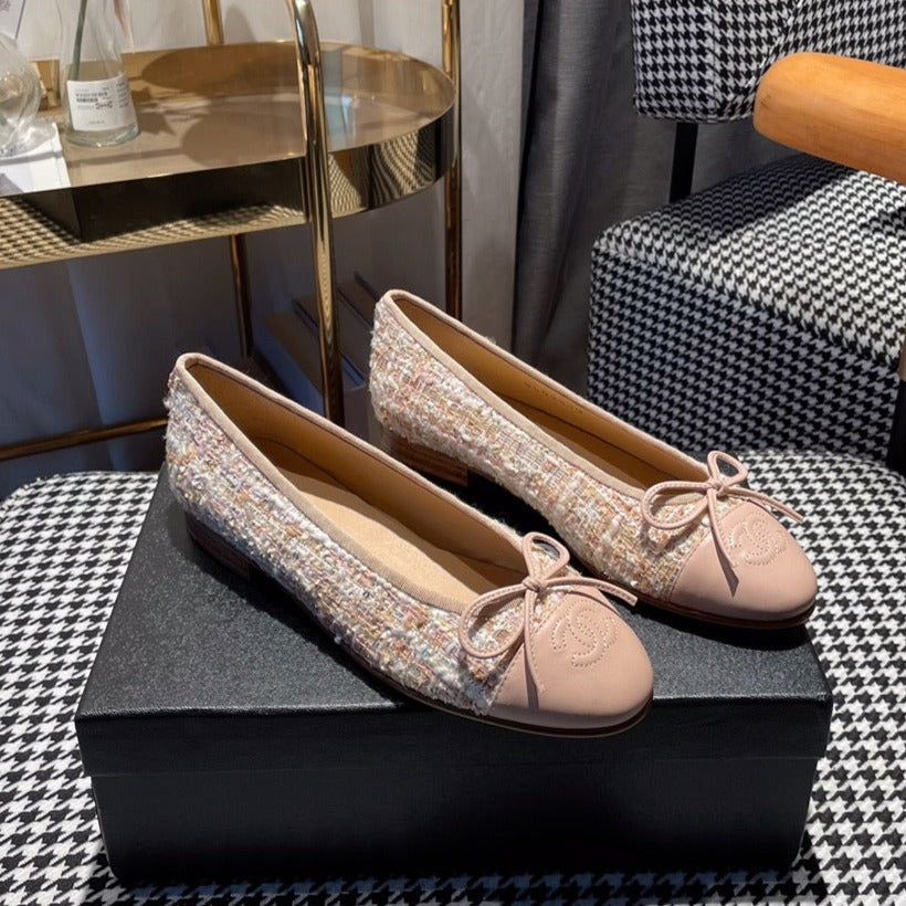 ballet flat pink white tweed pink calfskin | Studio Nafay