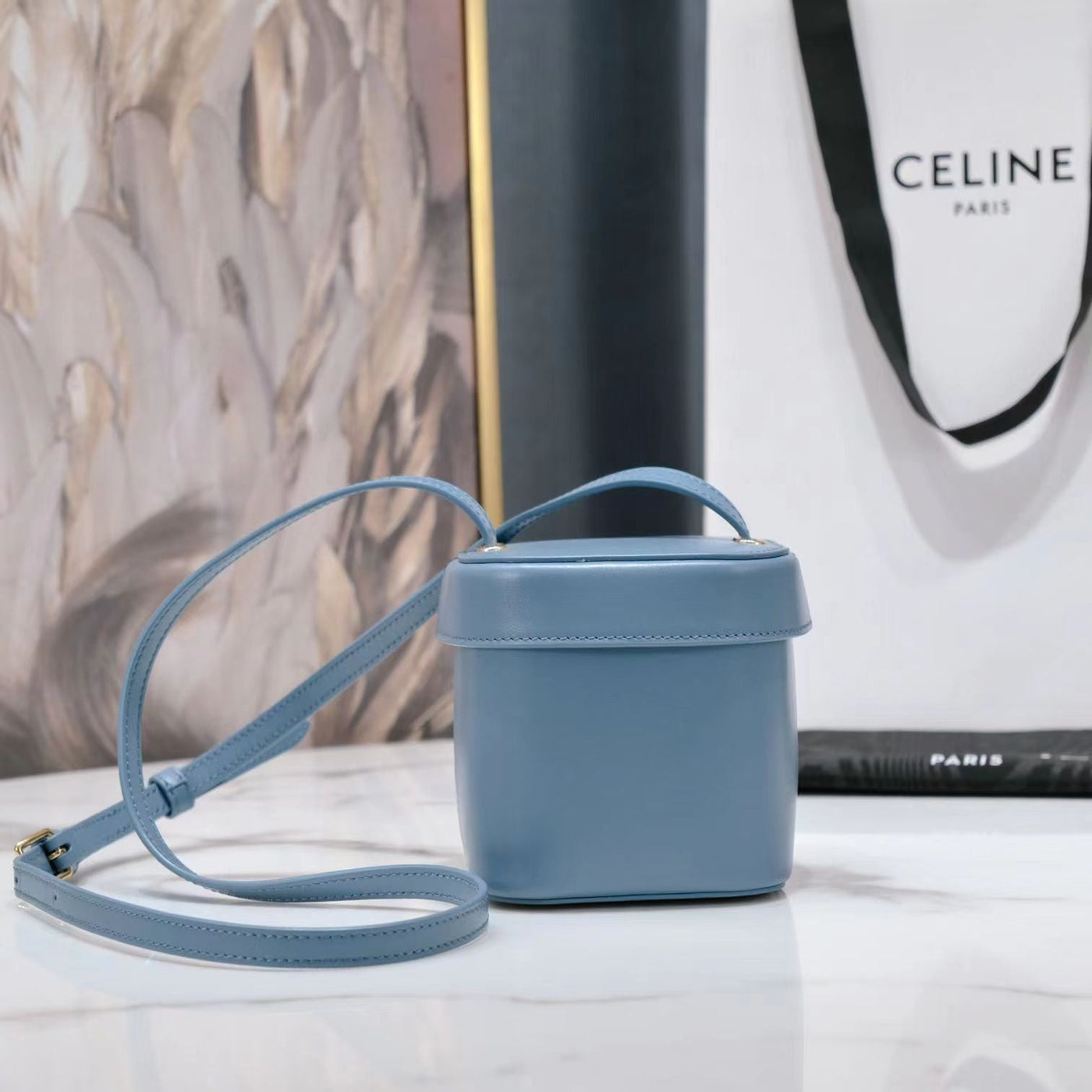 SQUARE BOX CROSSBODY BAG 11 AZURE BLUE CALFSKIN - Product Image 3
