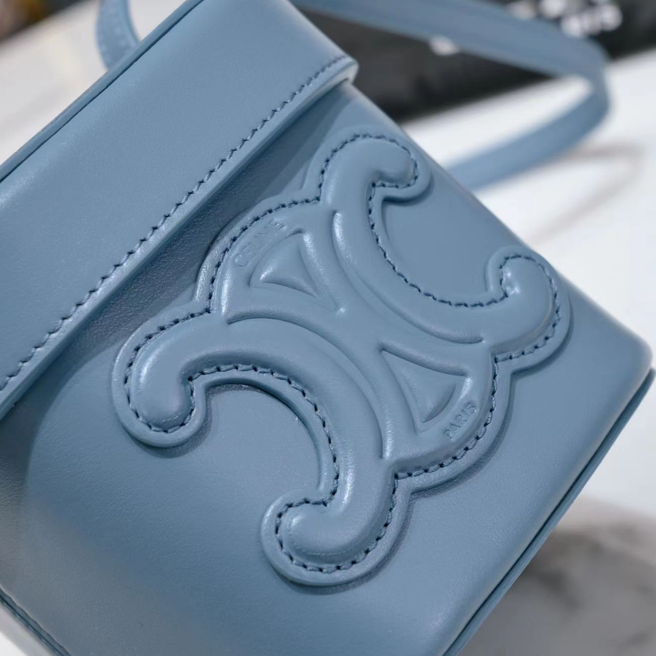 SQUARE BOX CROSSBODY BAG 11 AZURE BLUE CALFSKIN - Product Image 6