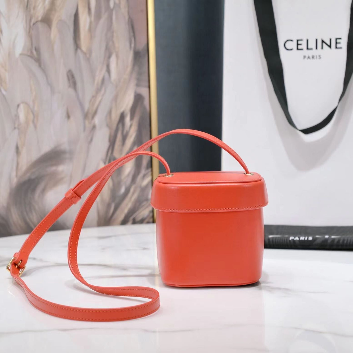 SQUARE BOX CROSSBODY BAG 11 FIRE ORANGE CALFSKIN - Product Image 3