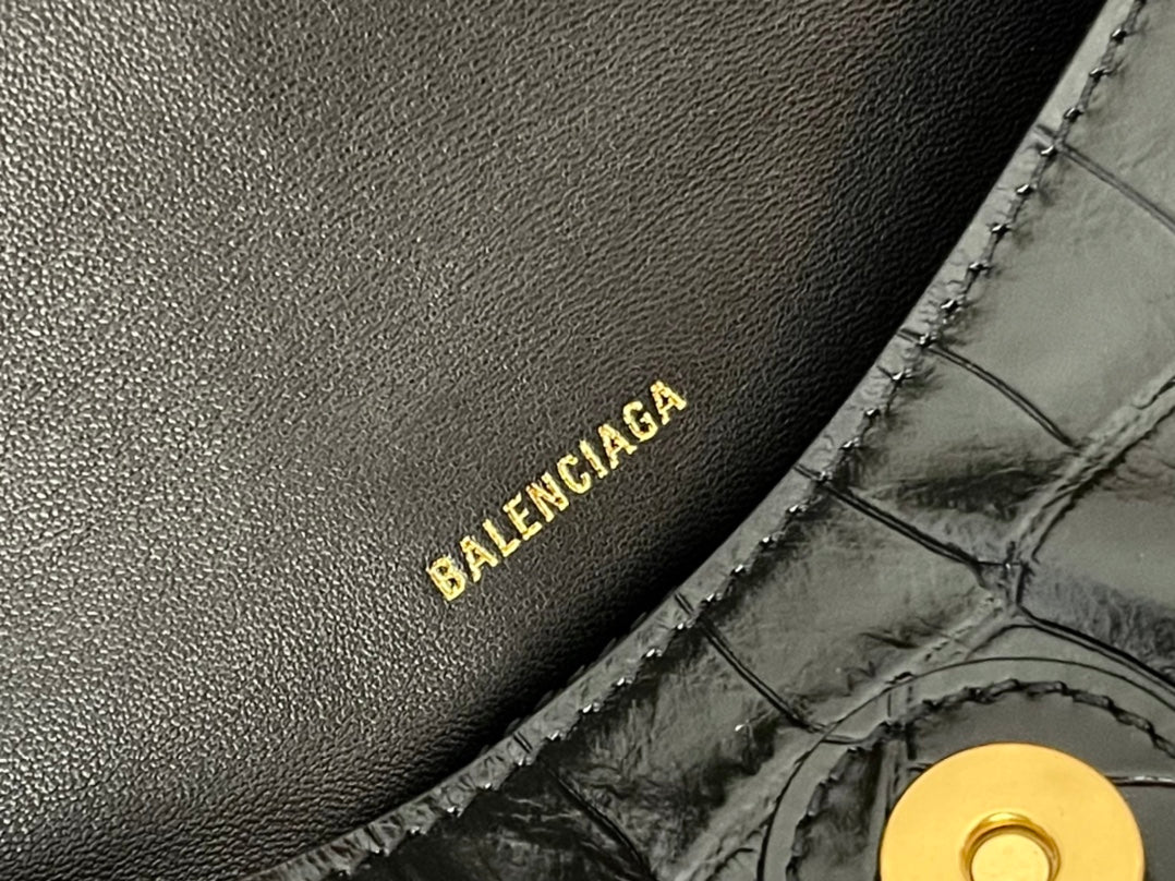 DOWNTOWN SHOULDER BAG 29 IN BLACK CROCODILE EMBOSSED CALFSKIN GOLD HARDWARE | Studio Nafay