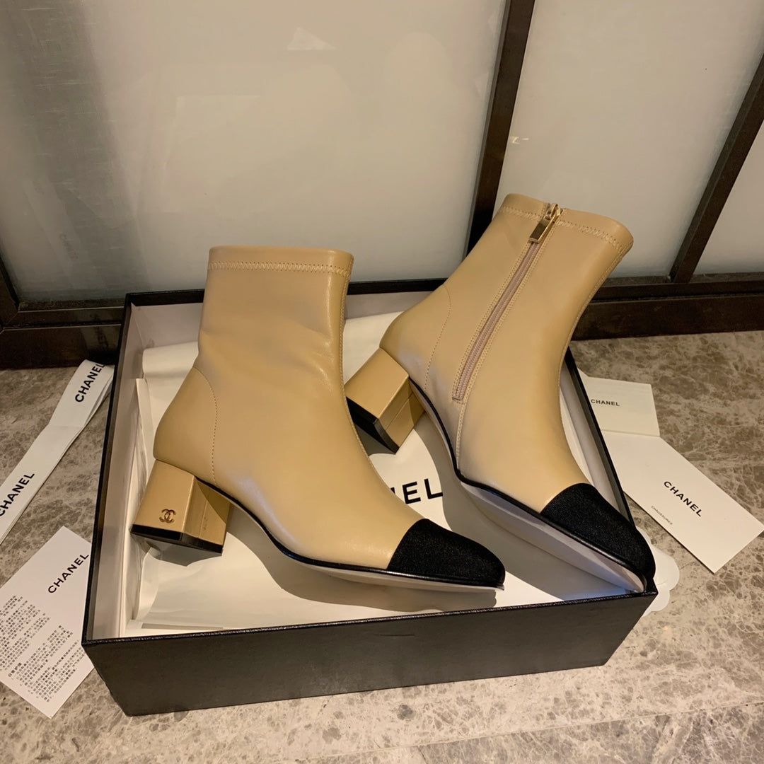 CC Ankle Boots 50mm Beige Lambskin And Lycra Fabric 940058 - Product Image 5