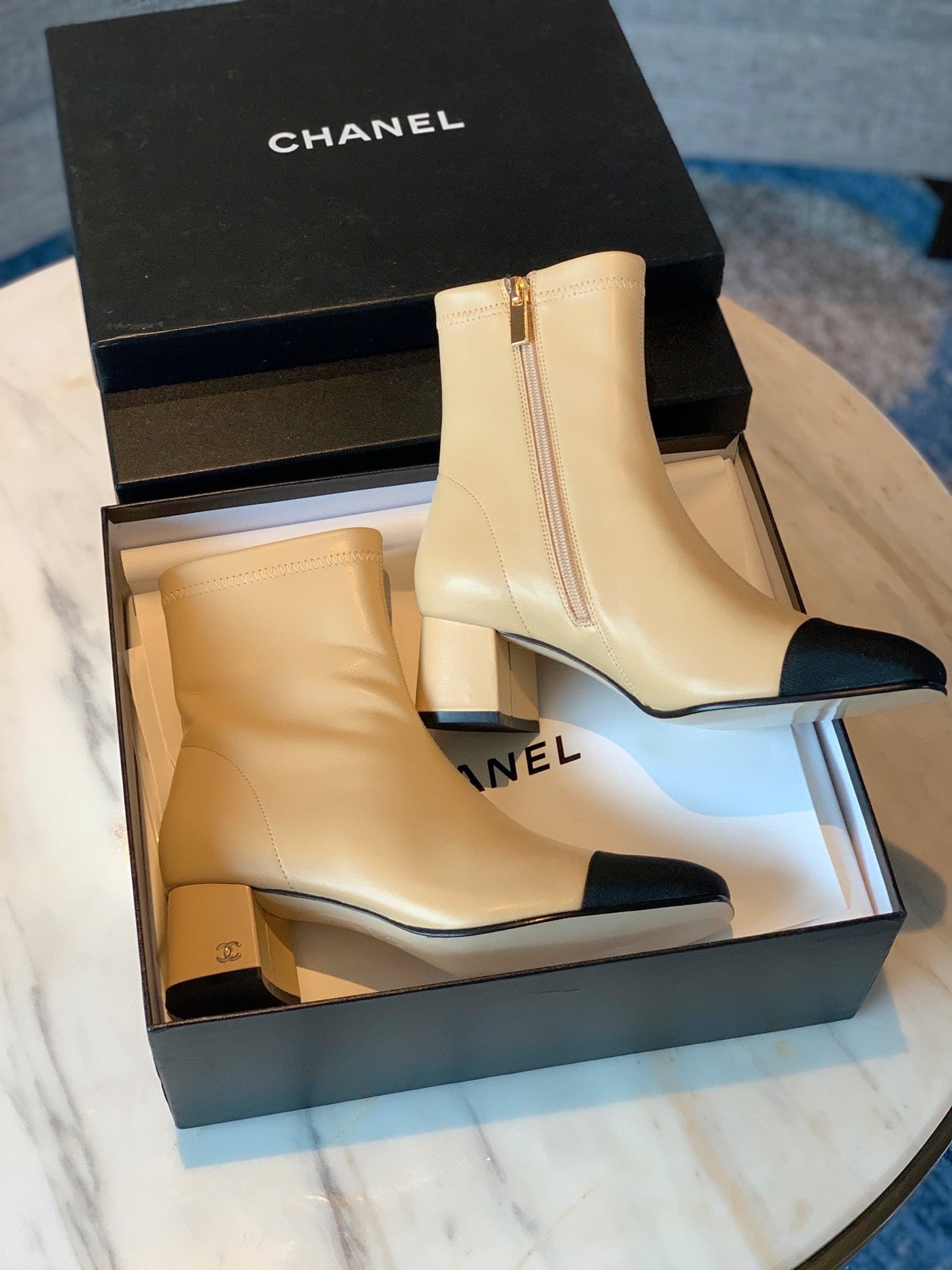 CC Ankle Boots 50mm Beige Lambskin And Lycra Fabric 940058 - Product Image 2