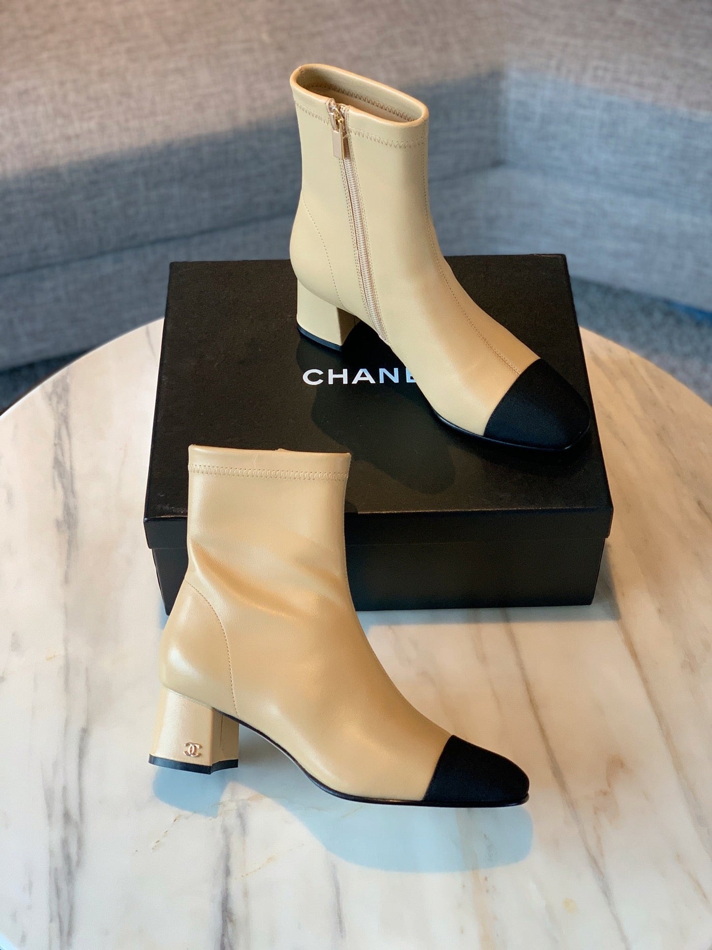 CC Ankle Boots 50mm Beige Lambskin And Lycra Fabric 940058 - Product Image 8
