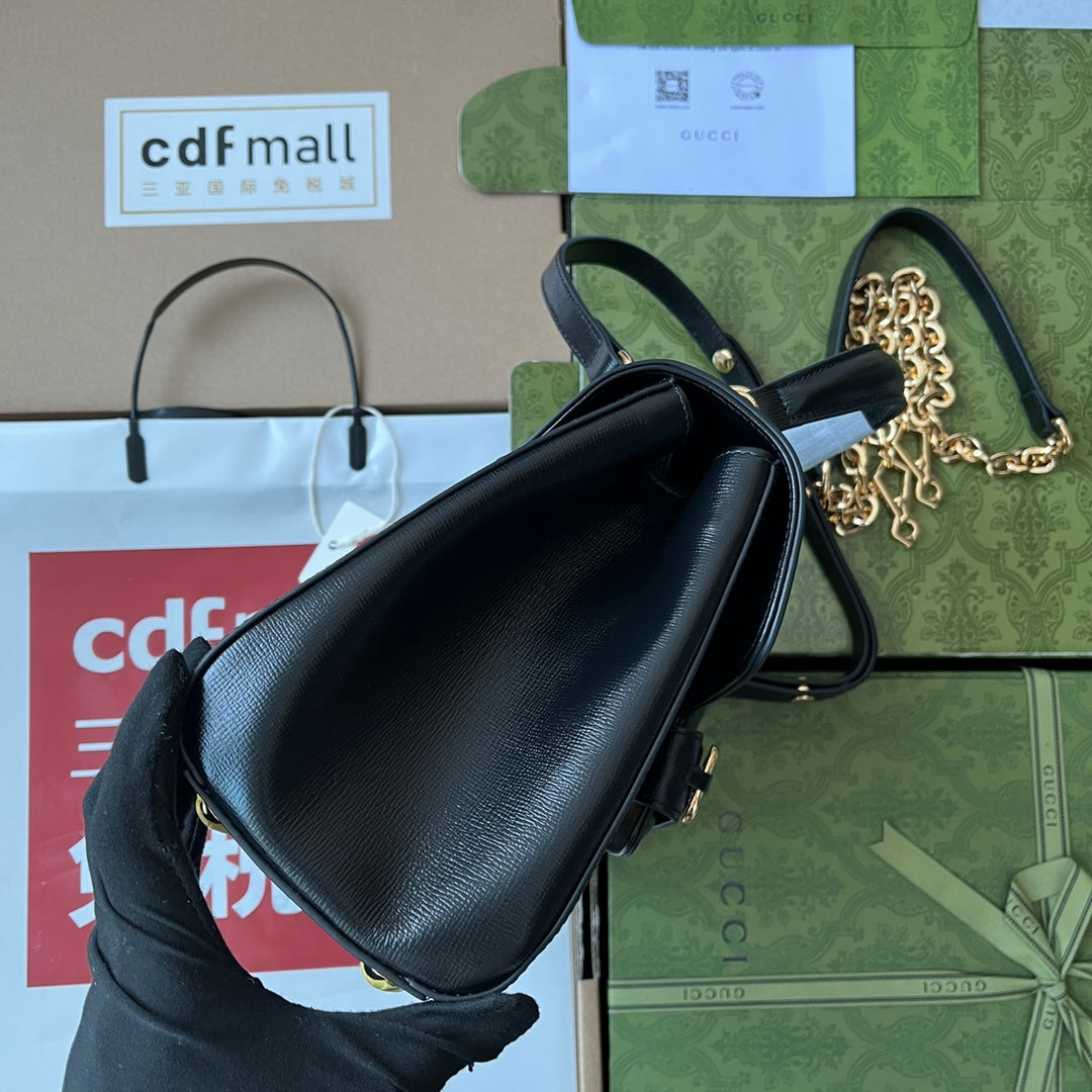 HORSEBIT MEDIUM TOP HANDLE BAG 29 IN BLACK CALFSKIN GOLD HARDWARE | Studio Nafay