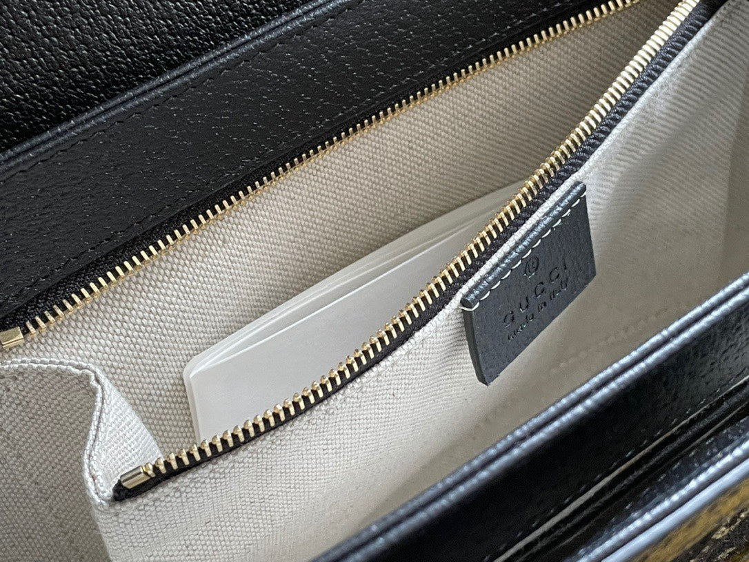 GG HORSEBIT SADDLE BAG 25 IN BLACK CANVAS AND CALFSKIN | Studio Nafay