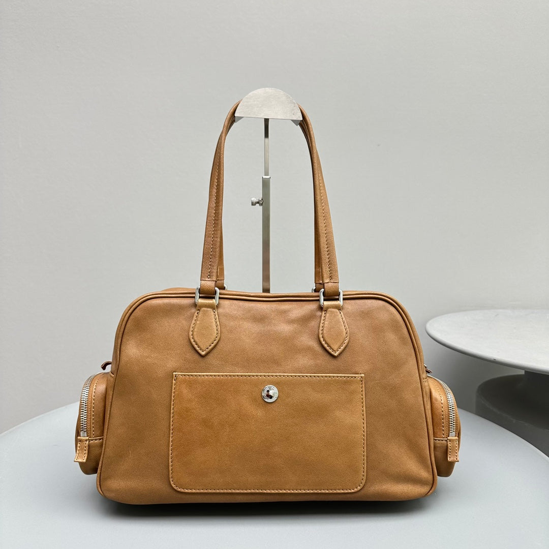 BIKER BAG 31 IN CARAMEL BROWN CALFSKIN - Product Image 2