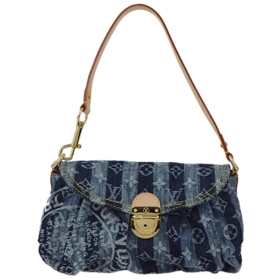 Louis Vuitton Mini Pleaty Handbag Monogram Denim Blue in Blue