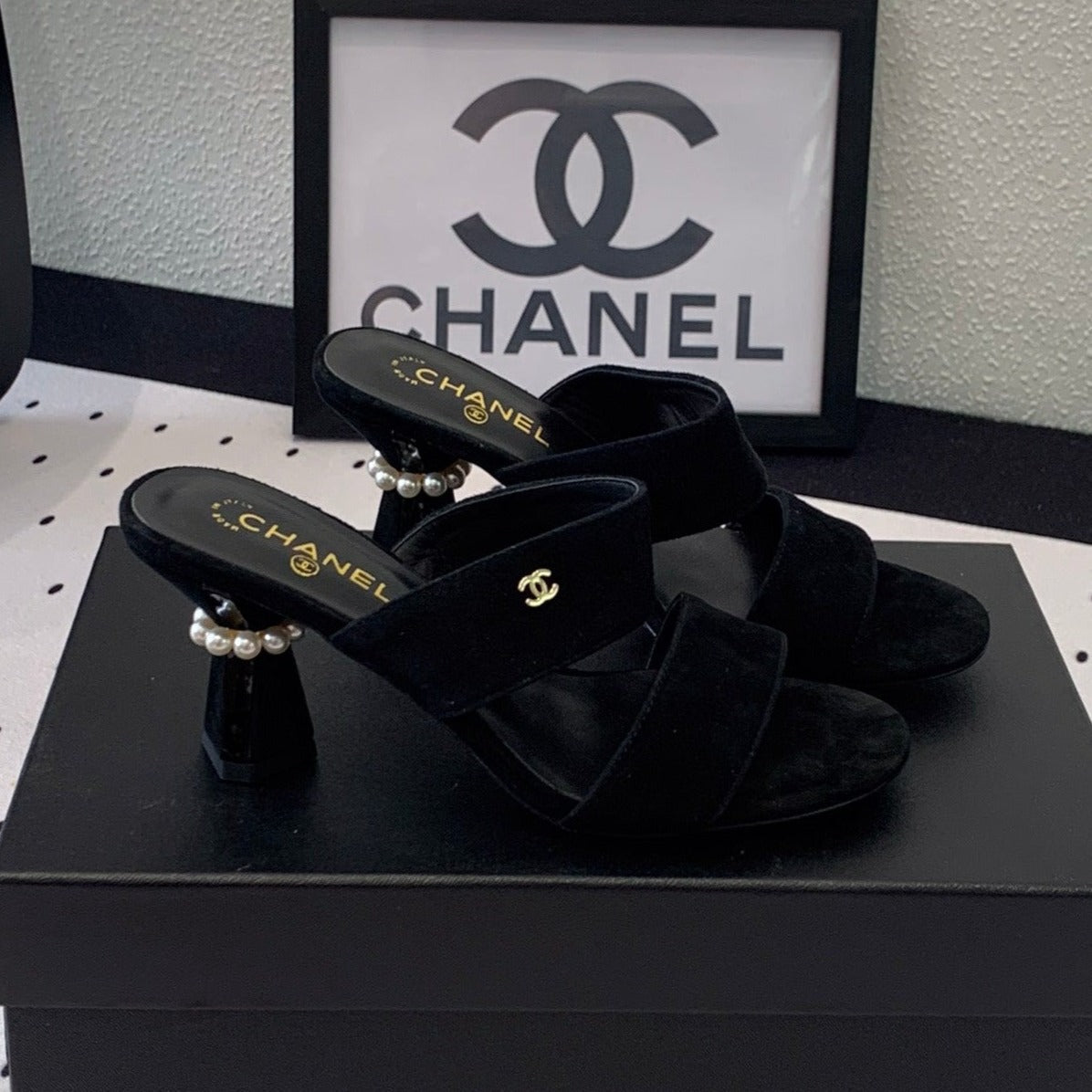 mule sandal 70 black velvet lambskin | Studio Nafay