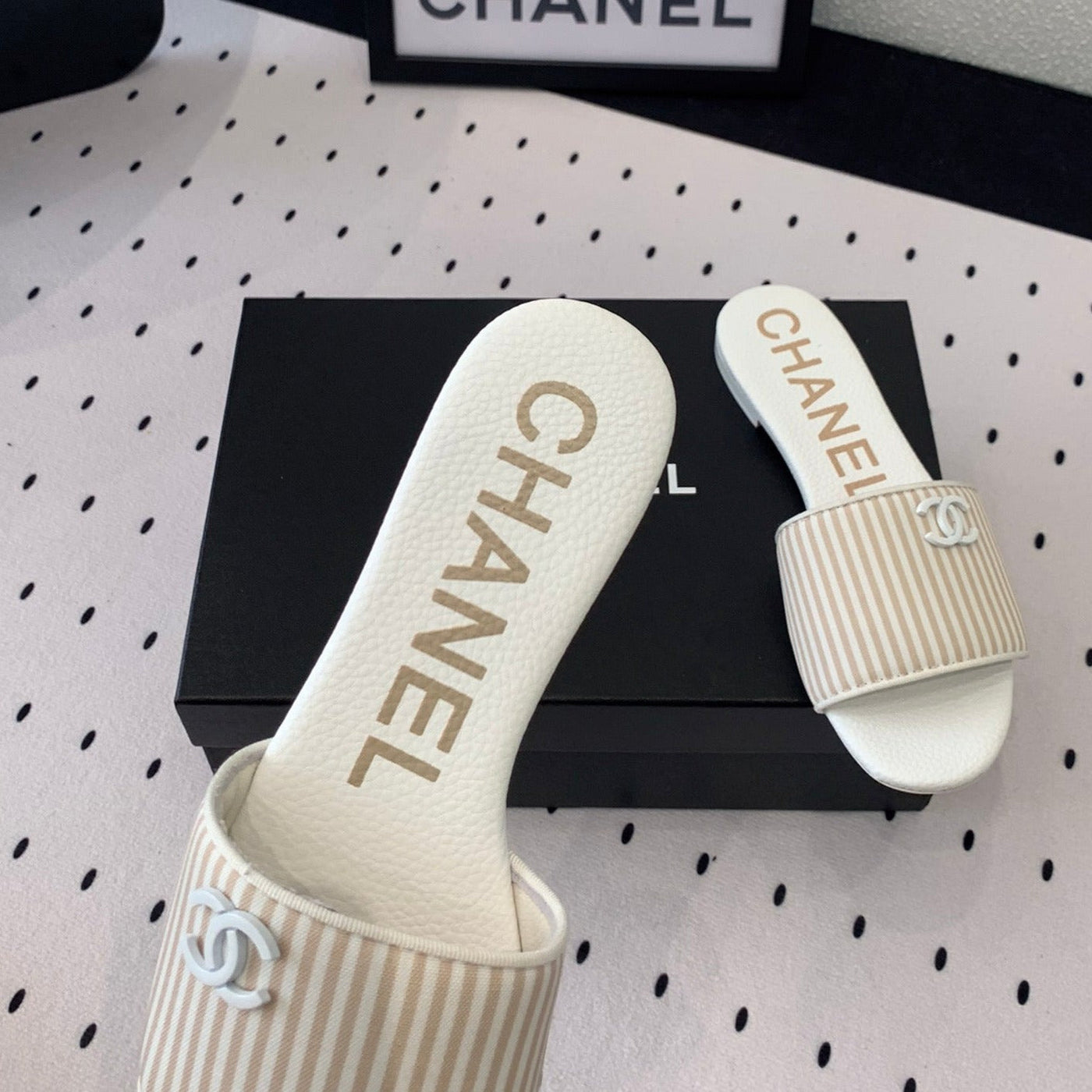 mule sandal striped beige white - Product Image 9