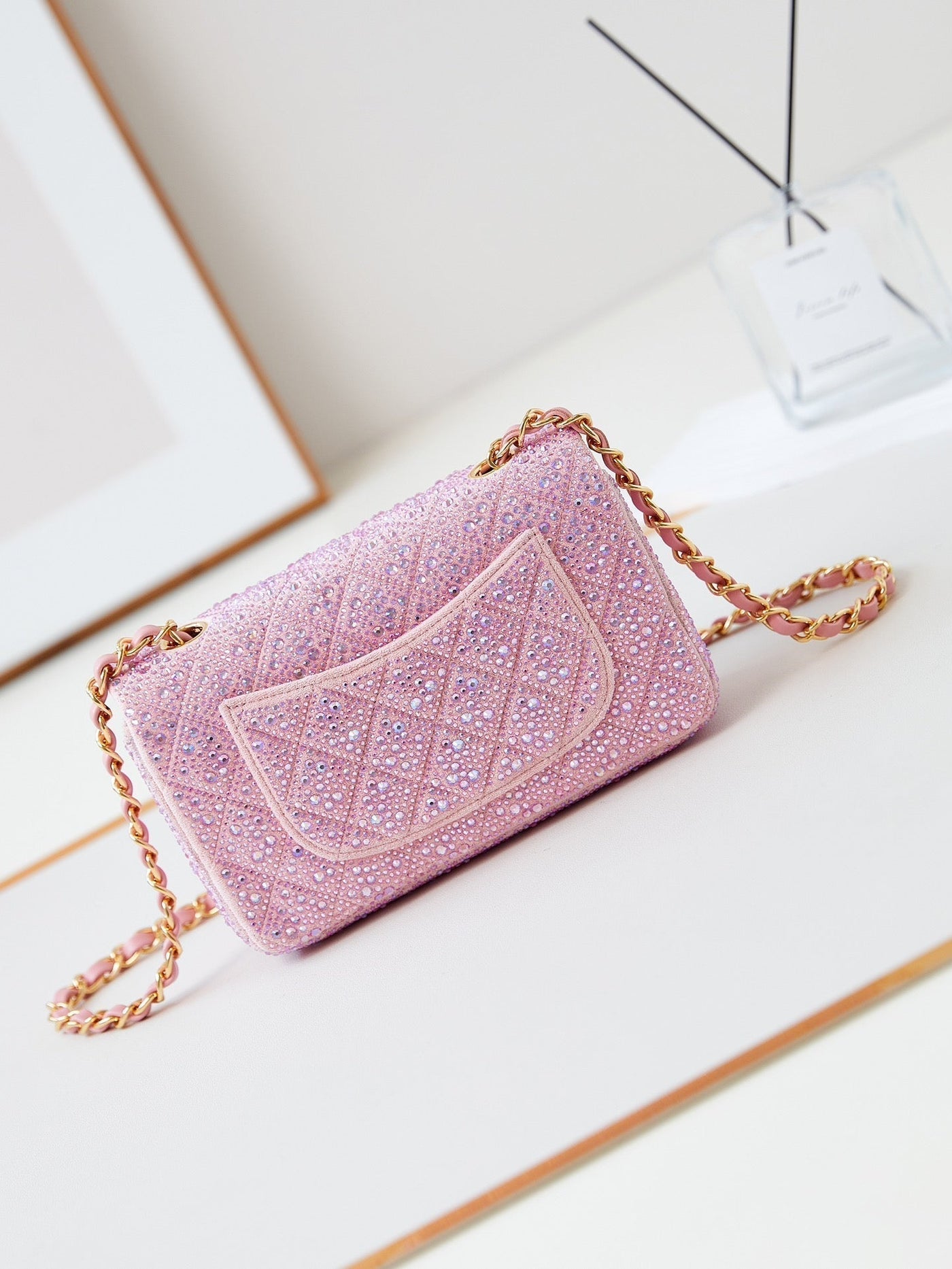 24b mini flap bag 20cm pink lambskin silver purple diamond - Product Image 3