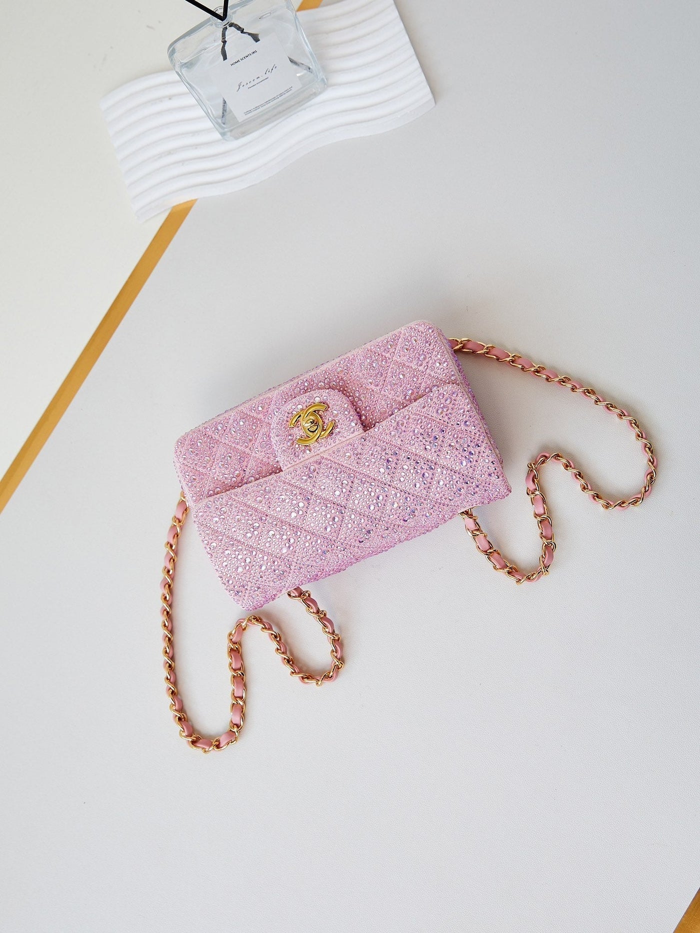 24b mini flap bag 20cm pink lambskin silver purple diamond - Product Image 6