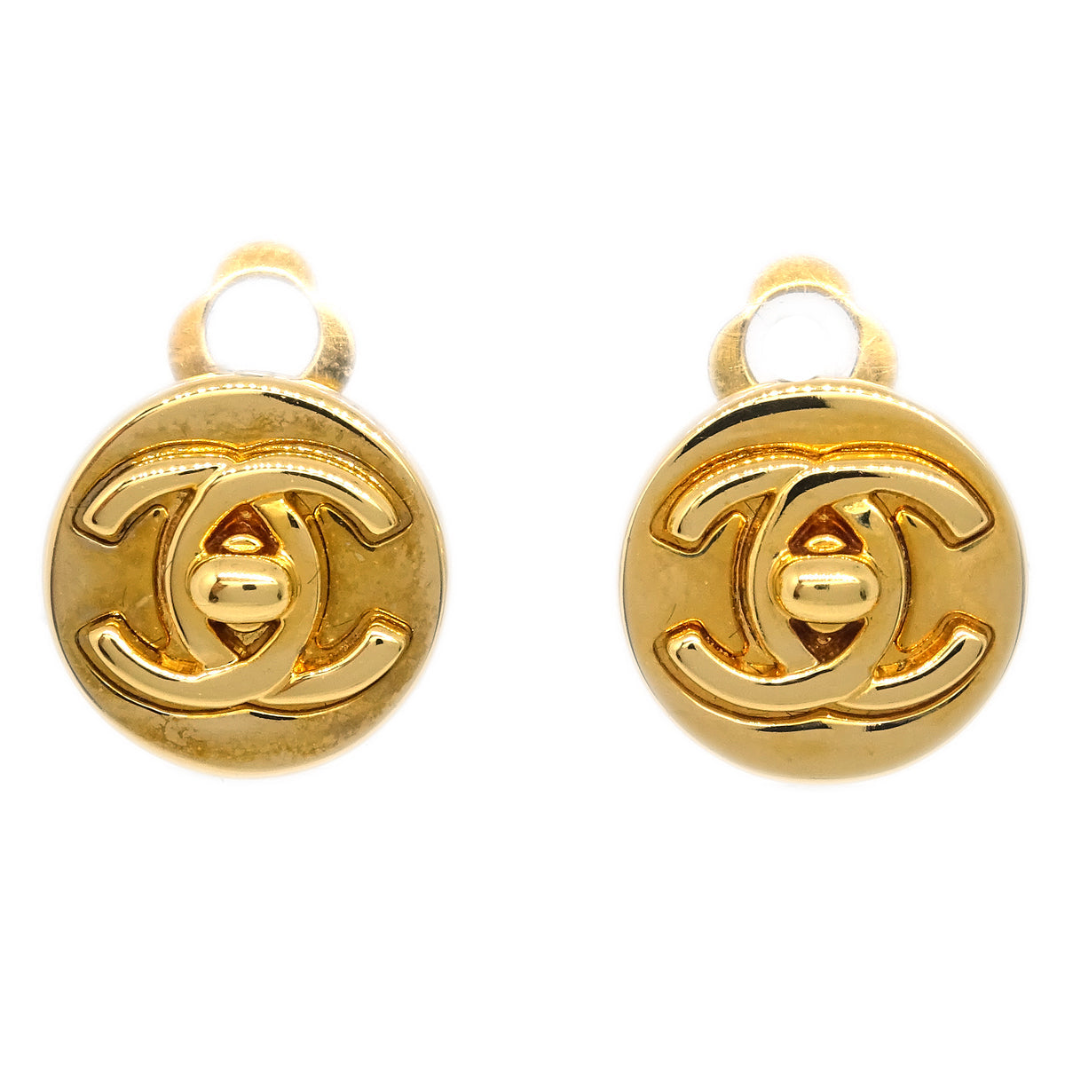 Chanel CC Turnlock Button Earrings Gold Clip-On 97A | Studio Nafay